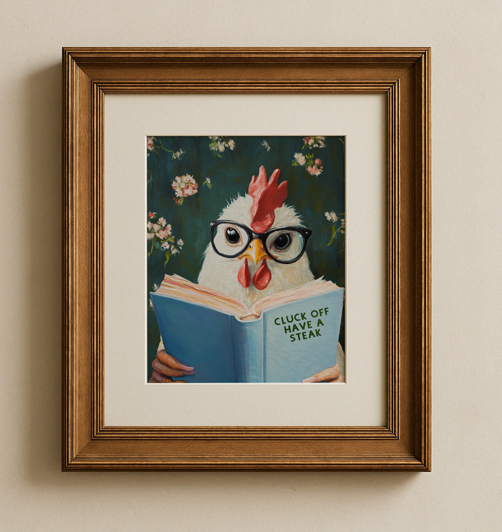 Funny Chicken Reading Book – Whimsical Kitchen Wall Art Print - Image 7 by RebelMod