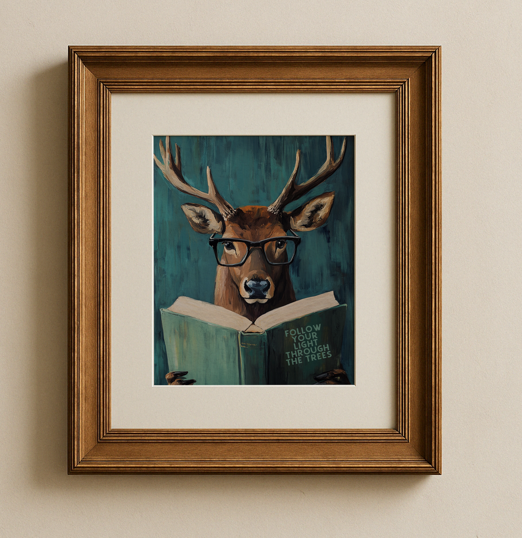 Whimsical Deer Reading Motivational Book – Funny Forest Wall Art Print - Image 7 by RebelMod