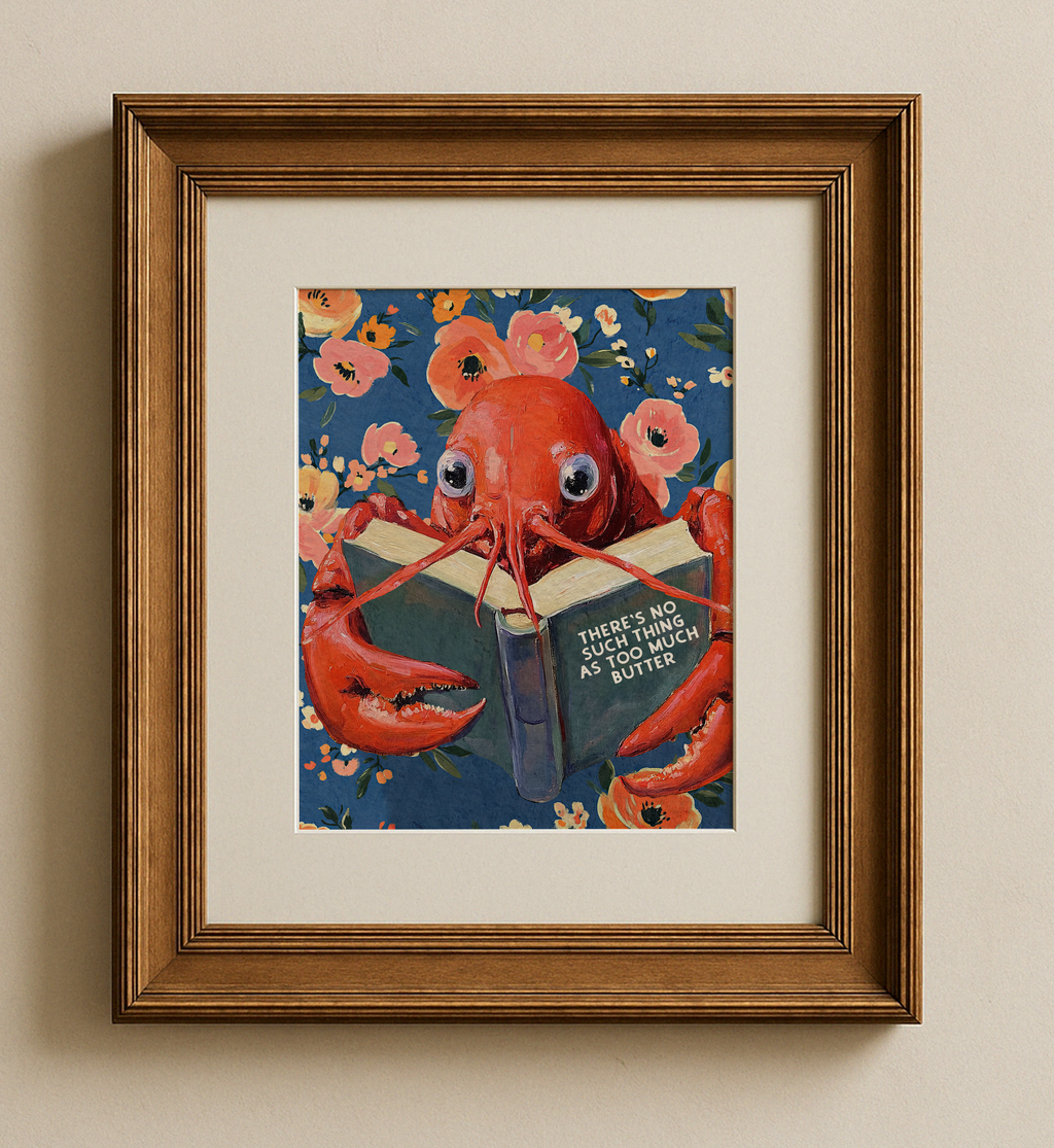 Whimsical Lobster Reading Recipe Book – Funny Kitchen Wall Art Print - Image 7 by RebelMod
