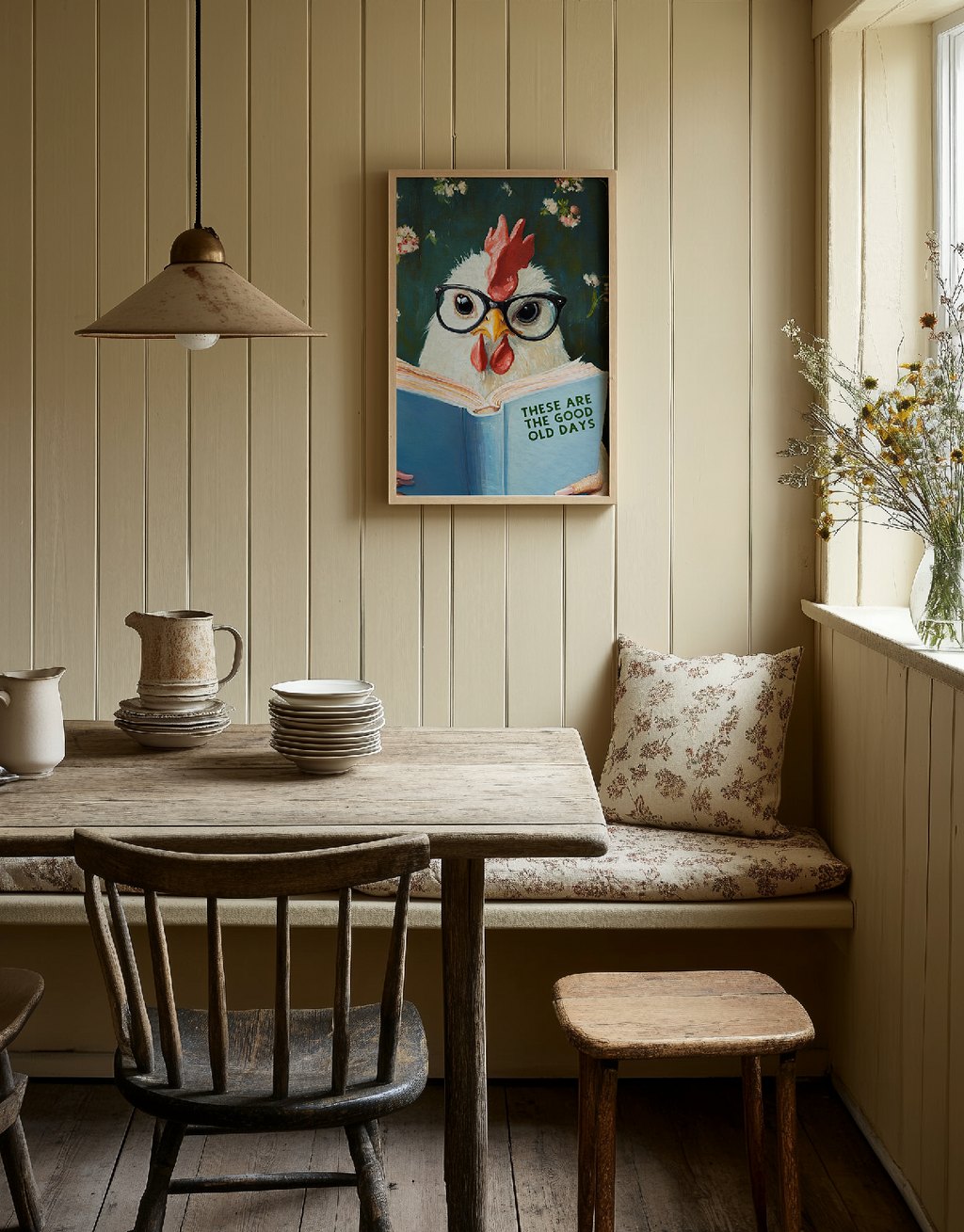 These are the Good Old Days Chicken Reading Book Funny Kitchen Wall Art