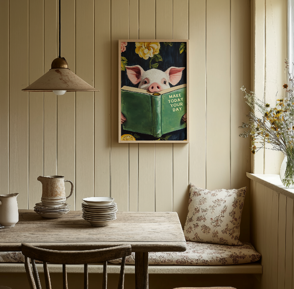 Funny Pig Reading Book – Whimsical Kitchen Wall Art Print - Image 8 by RebelMod