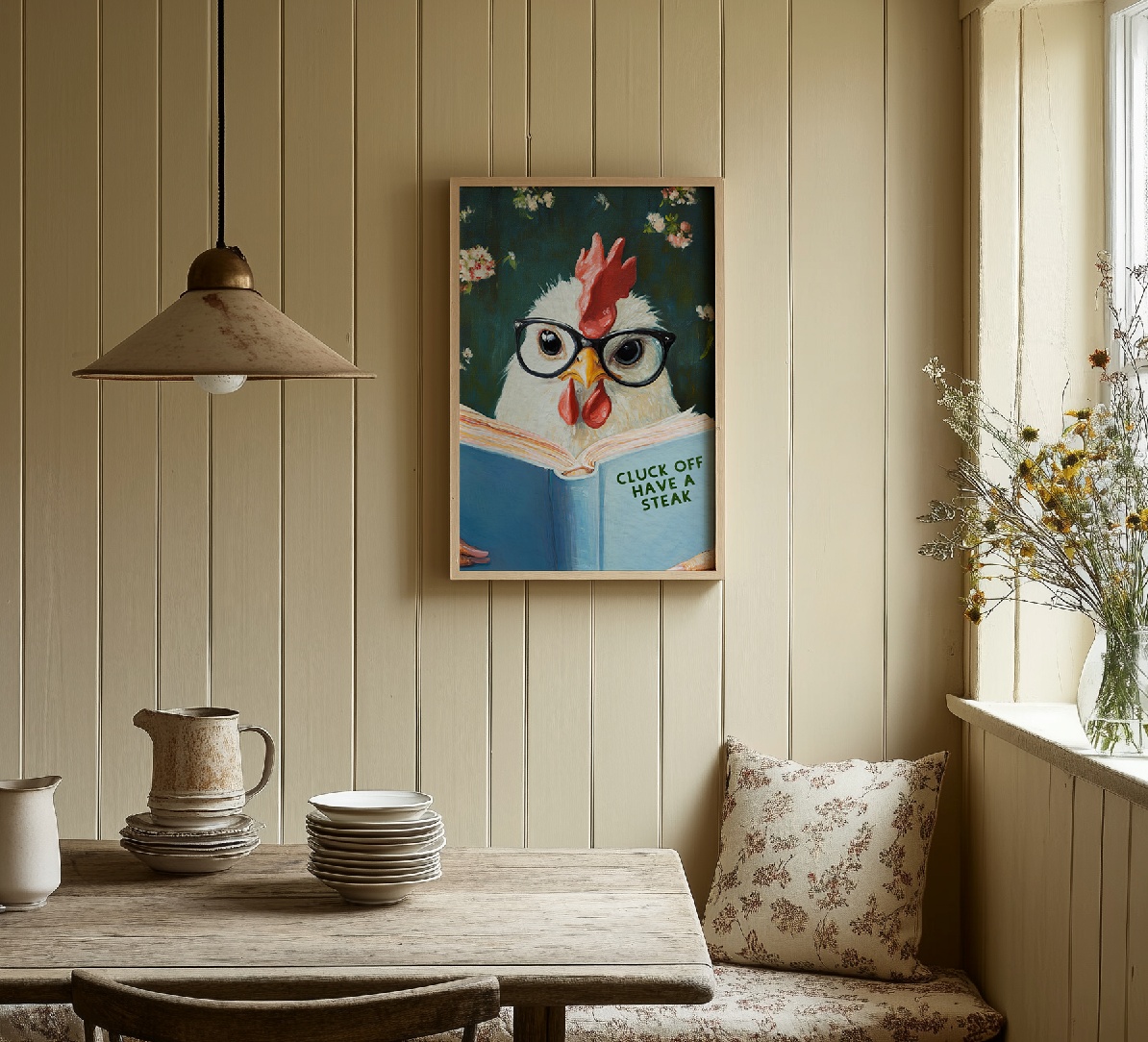 Funny Chicken Reading Book – Whimsical Kitchen Wall Art Print - Image 8 by RebelMod