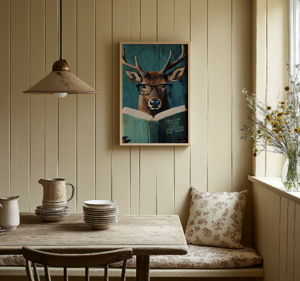 Whimsical Deer Reading Motivational Book – Funny Forest Wall Art Print - Image 8 by RebelMod