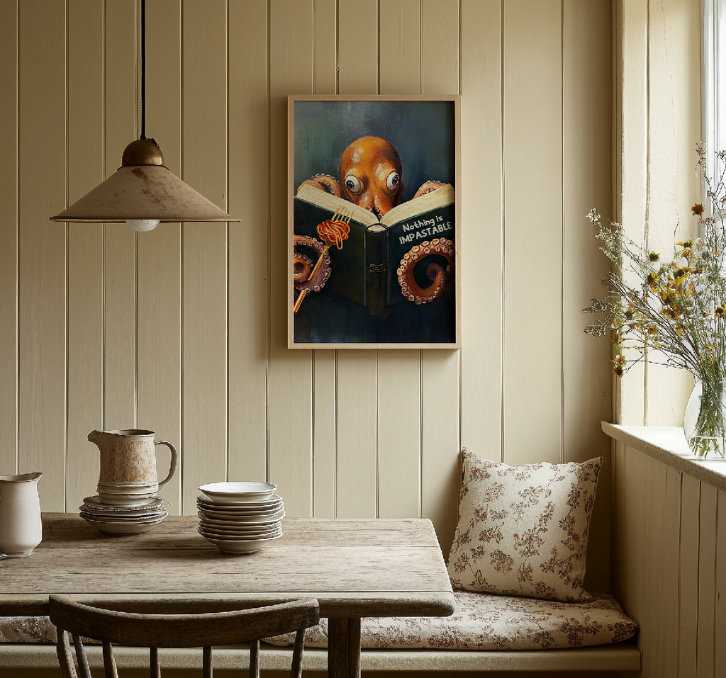 Whimsical Octopus Reading Book "Nothing is Impastable" - Motivational Kitchen Wall Art - Image 8 by RebelMod