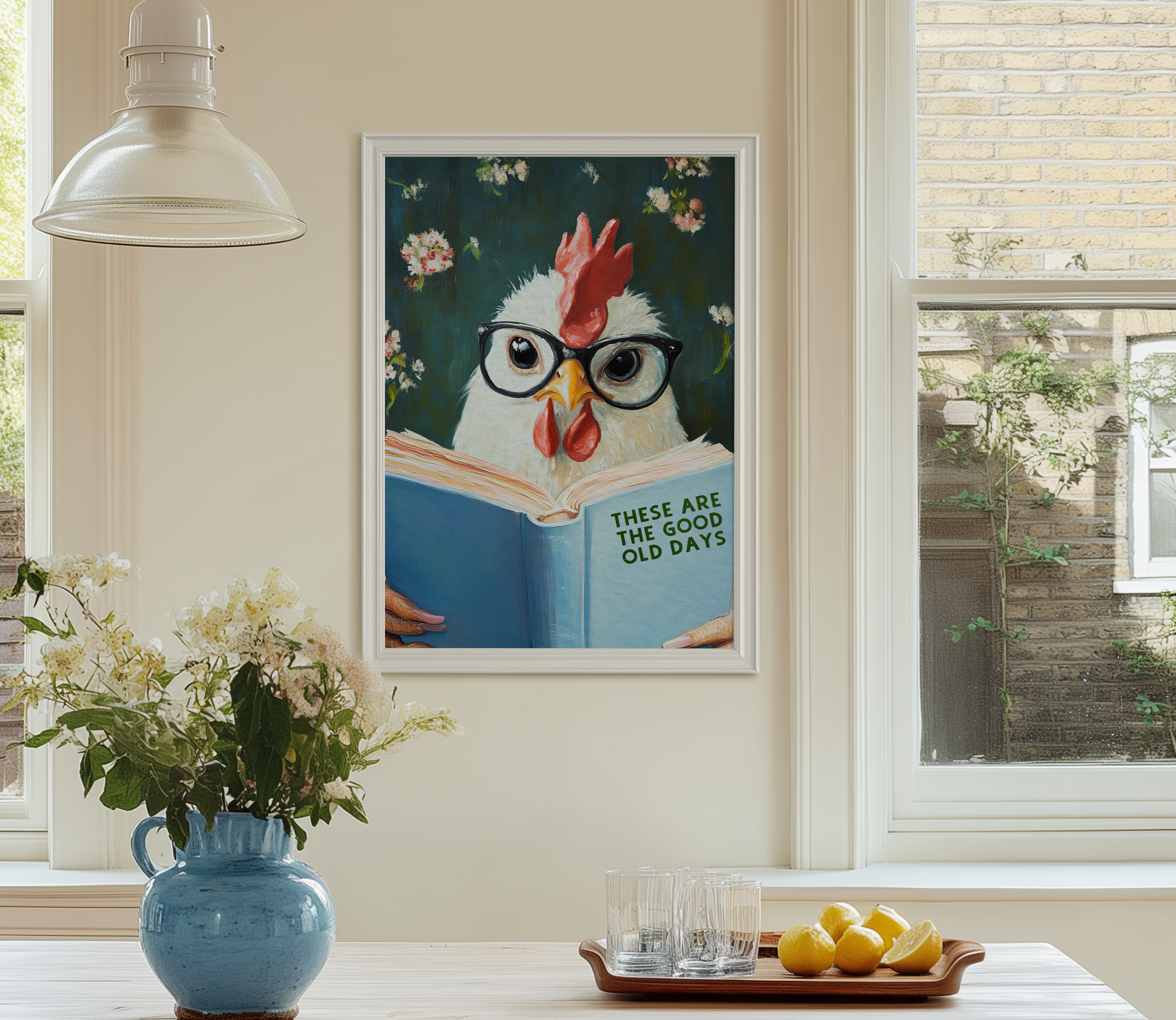 These are the Good Old Days Chicken Reading Book Funny Kitchen Wall Art