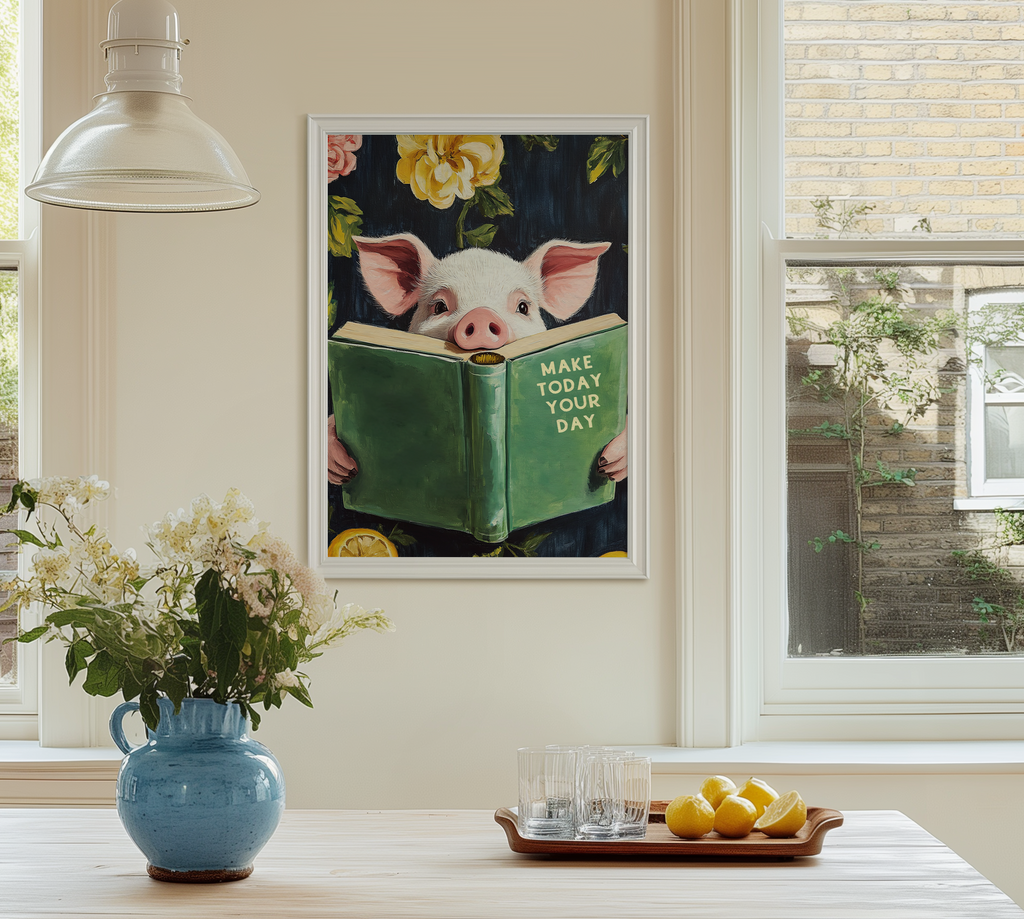 Funny Pig Reading Book – Whimsical Kitchen Wall Art Print - Image 9 by RebelMod