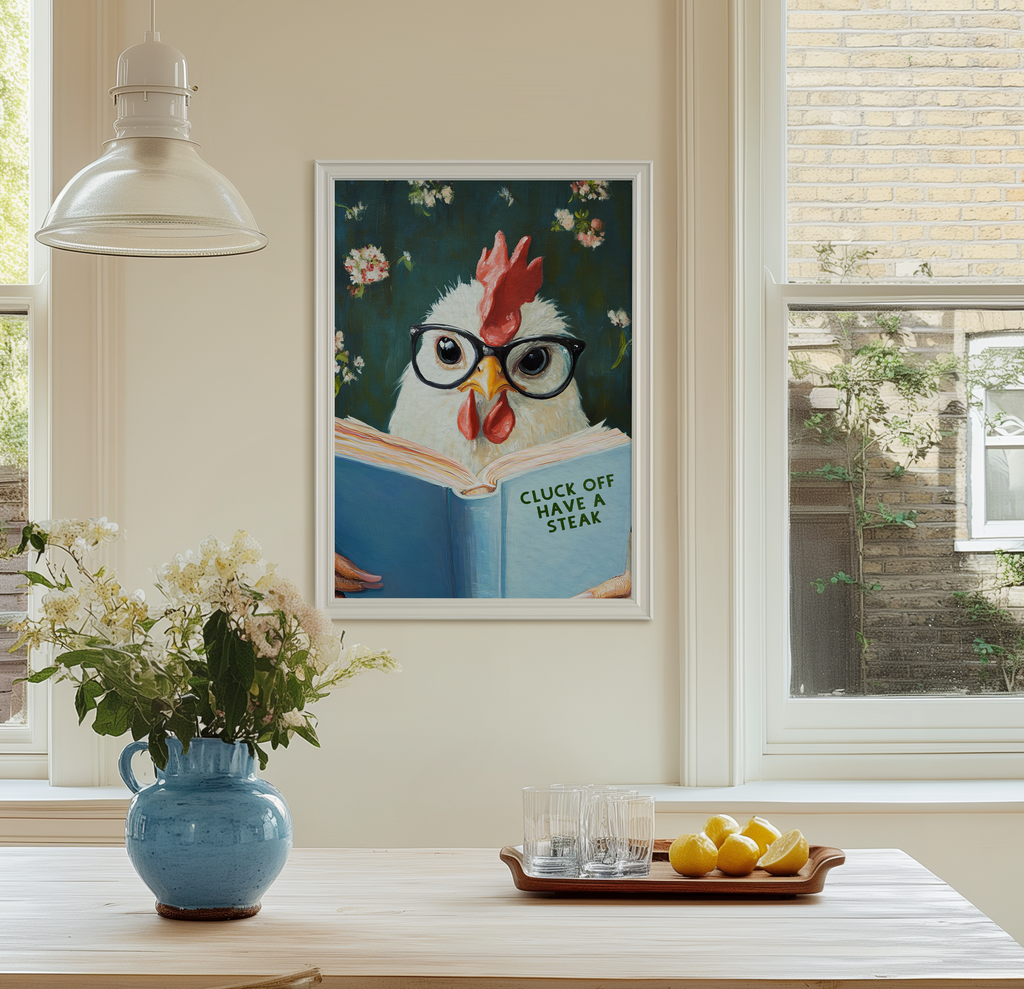 Funny Chicken Reading Book – Whimsical Kitchen Wall Art Print - Image 9 by RebelMod