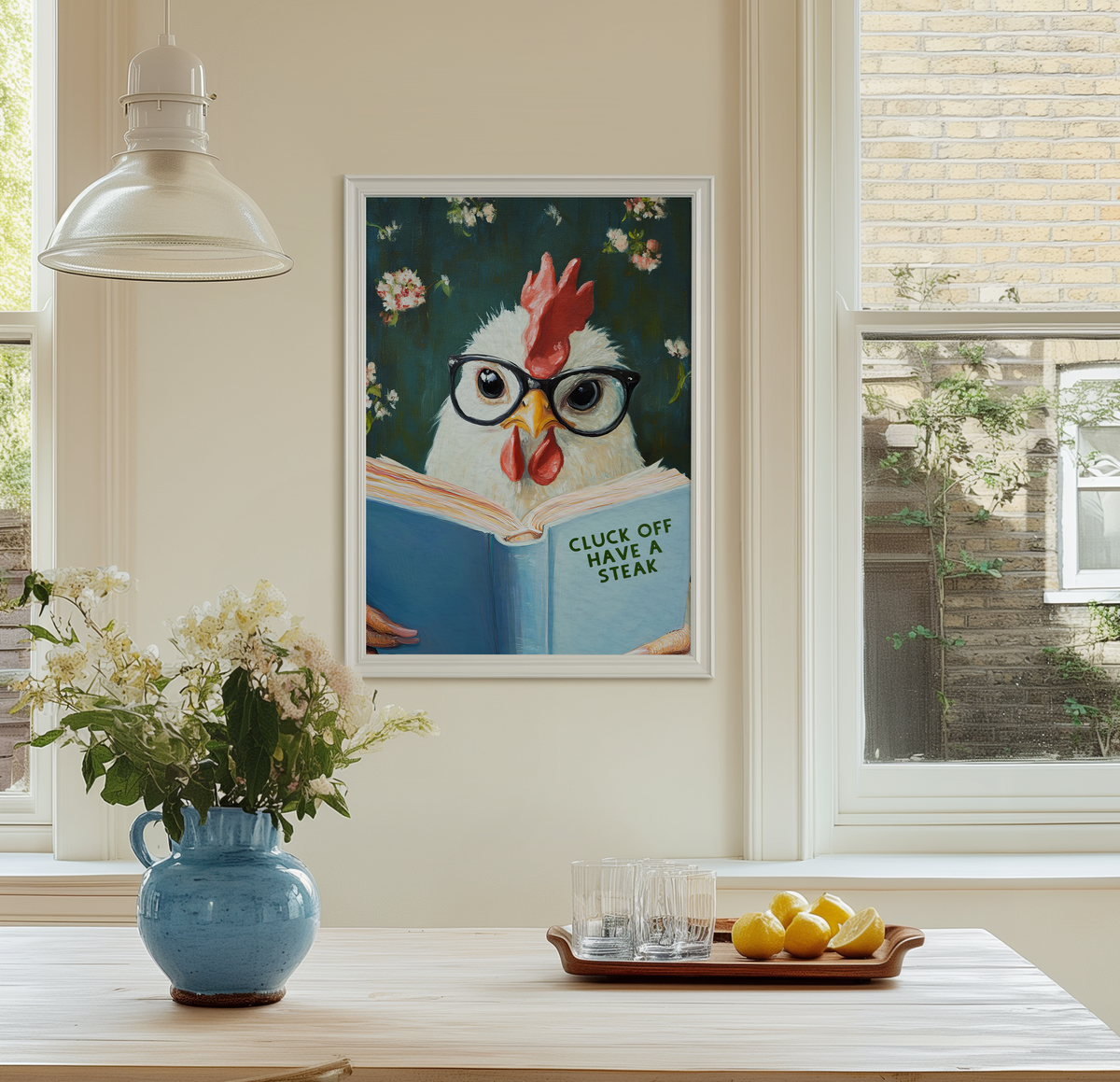 Funny Chicken Reading Book – Whimsical Kitchen Wall Art Print - Image 9 by RebelMod