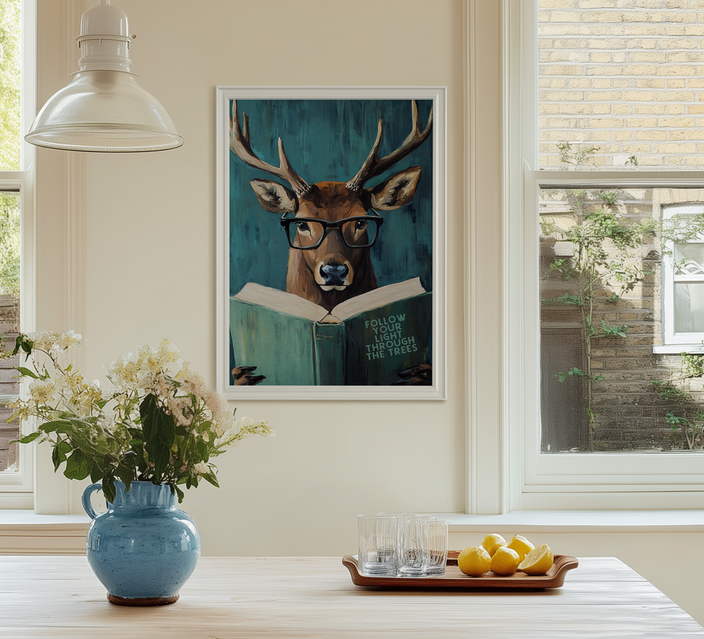 Whimsical Deer Reading Motivational Book – Funny Forest Wall Art Print - Image 9 by RebelMod
