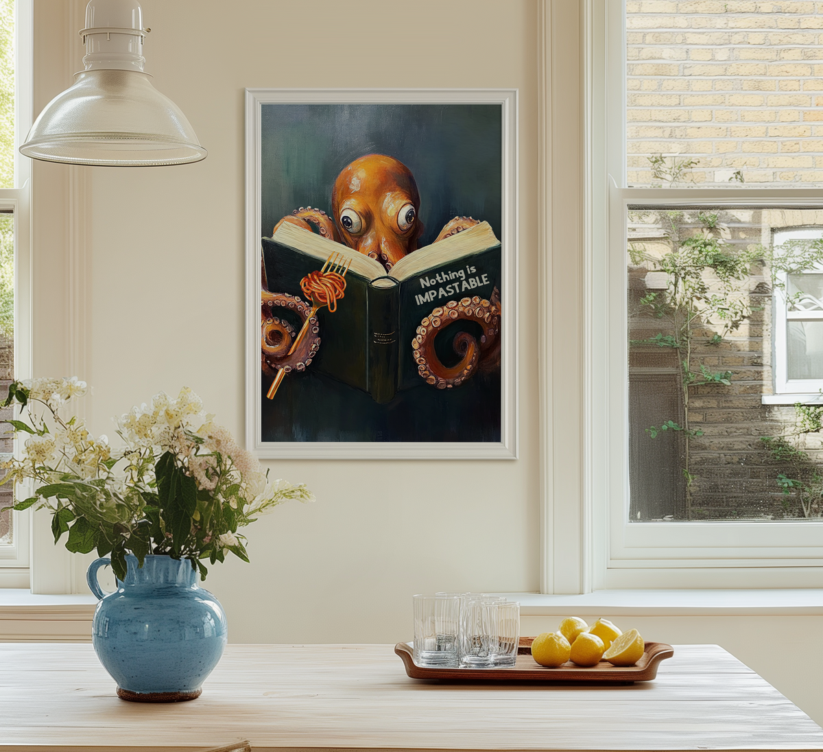 Whimsical Octopus Reading Book "Nothing is Impastable" - Motivational Kitchen Wall Art - Image 9 by RebelMod