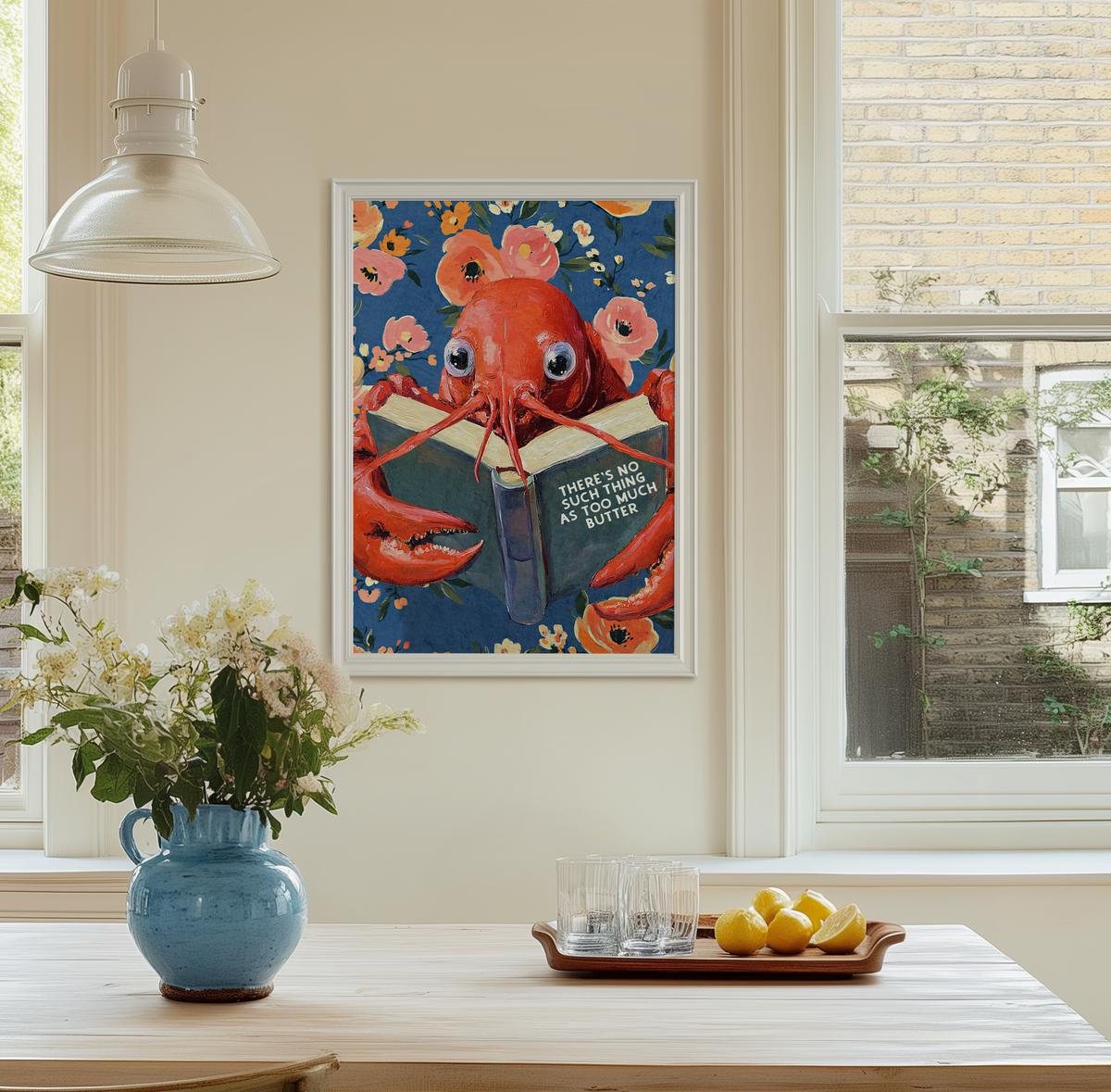 Whimsical Lobster Reading Recipe Book – Funny Kitchen Wall Art Print - Image 9 by RebelMod
