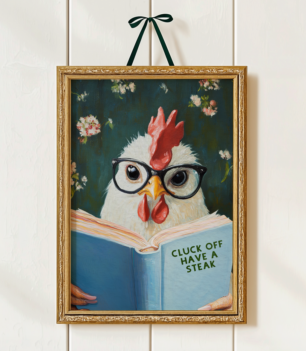 Funny Chicken Reading Book – Whimsical Kitchen Wall Art Print - Image 3 by RebelMod