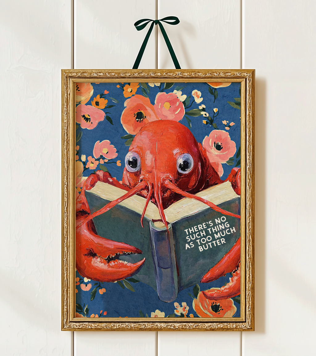 Whimsical Lobster Reading Recipe Book – Funny Kitchen Wall Art Print - Image 4 by RebelMod