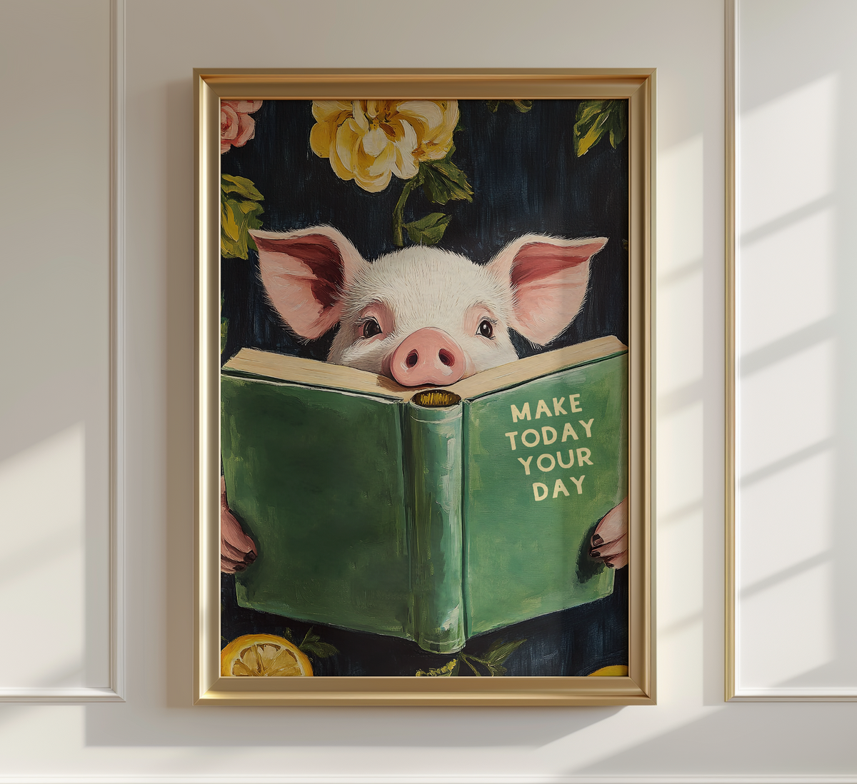 Funny Pig Reading Book – Whimsical Kitchen Wall Art Print by RebelMod