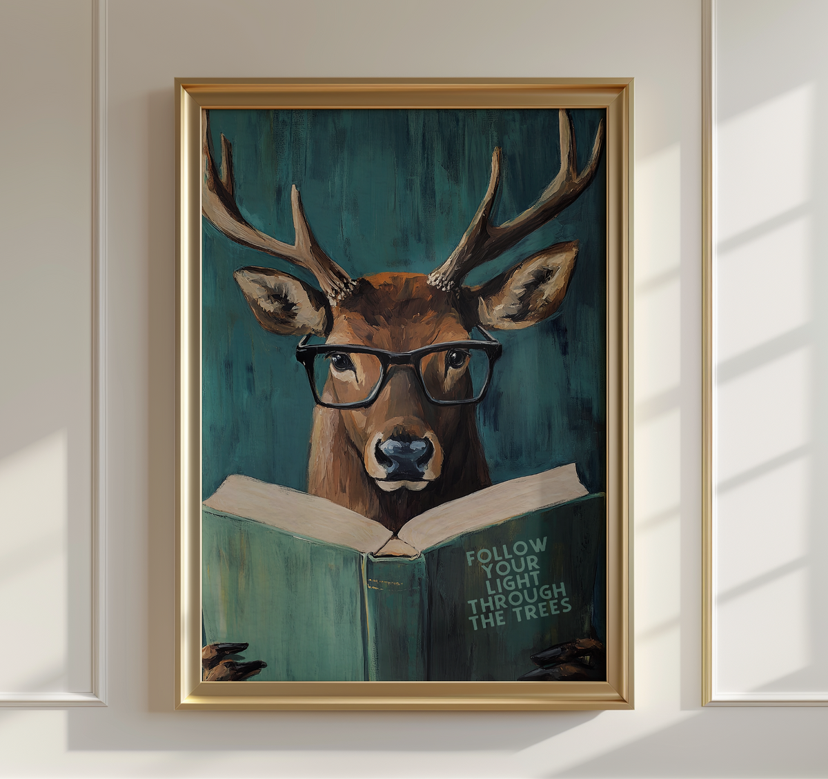 Whimsical Deer Reading Motivational Book – Funny Forest Wall Art Print by RebelMod