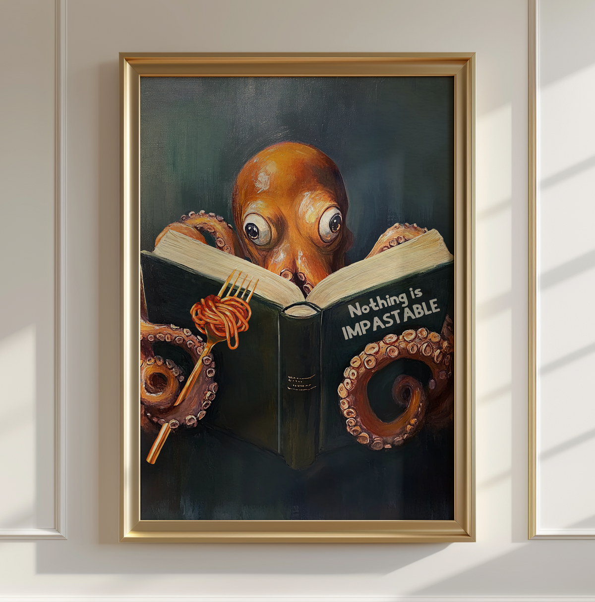 Whimsical Octopus Reading Book "Nothing is Impastable" - Motivational Kitchen Wall Art by RebelMod