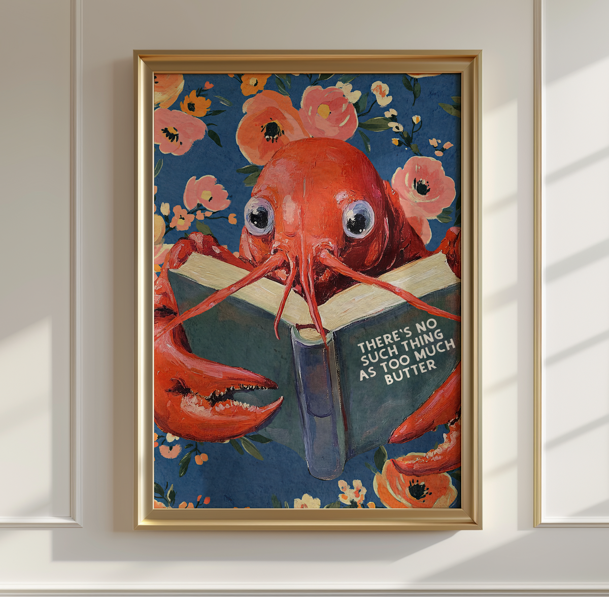 Whimsical Lobster Reading Recipe Book – Funny Kitchen Wall Art Print by RebelMod