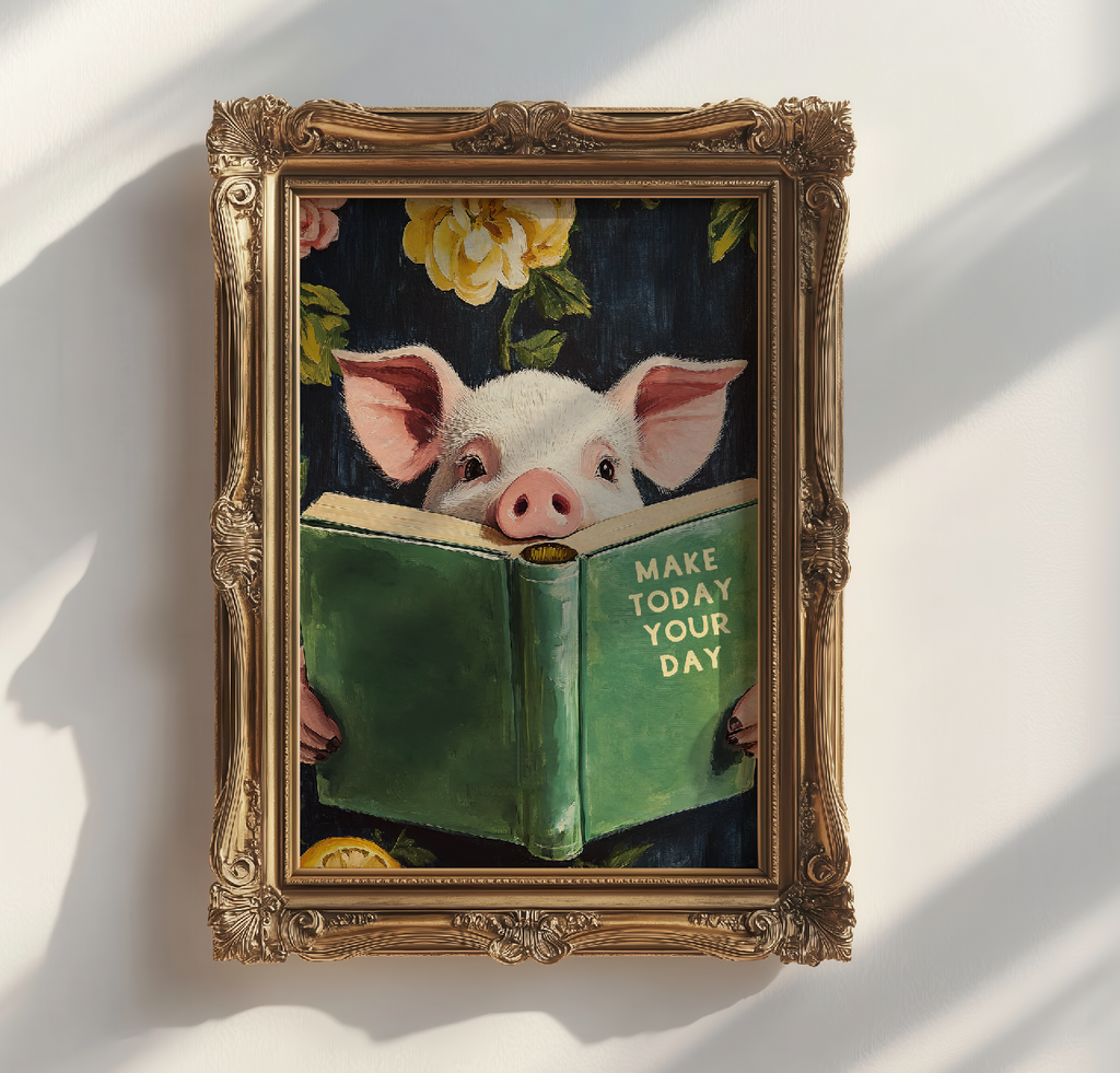 Funny Pig Reading Book – Whimsical Kitchen Wall Art Print - Image 3 by RebelMod