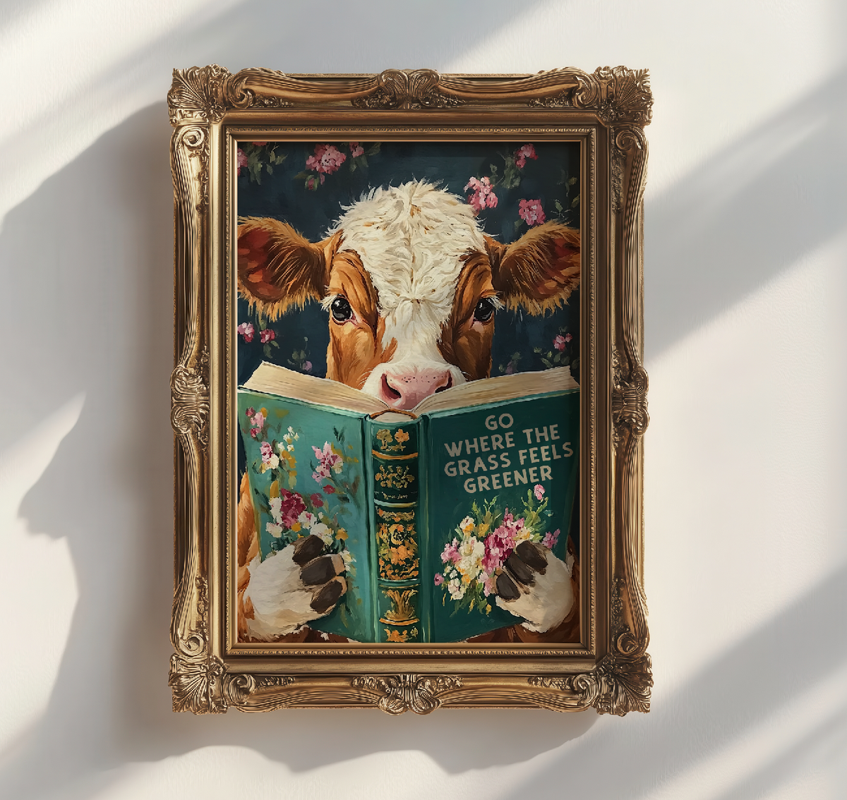 Whimsical Cow Reading Book – Funny Farm Kitchen Wall Art Print - Image 4 by RebelMod