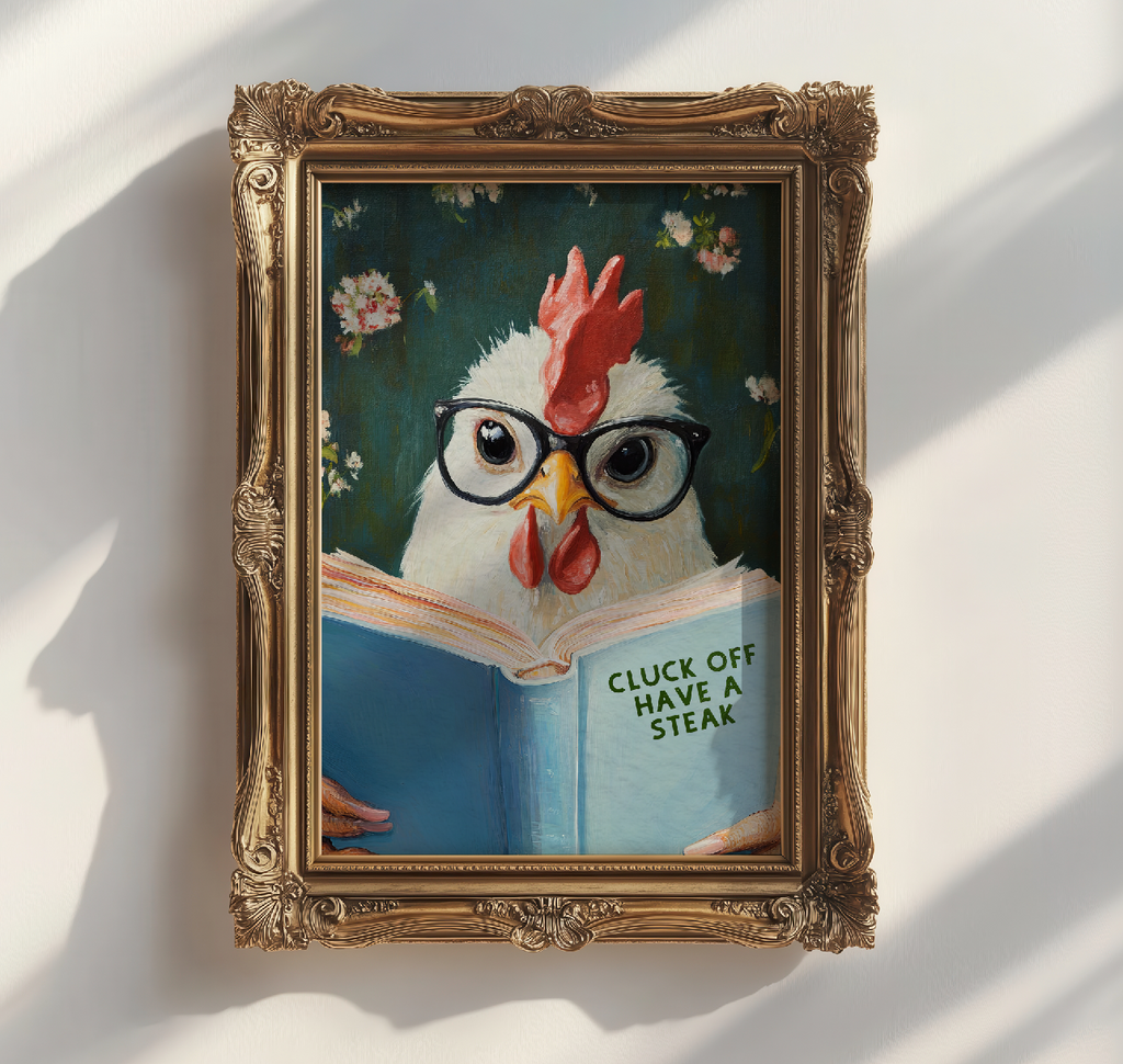 Funny Chicken Reading Book – Whimsical Kitchen Wall Art Print - Image 4 by RebelMod