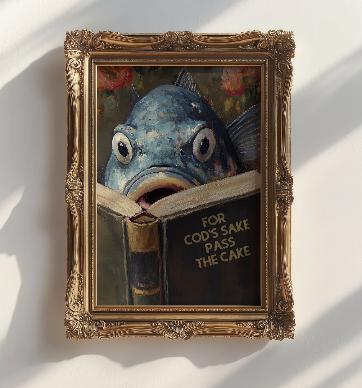 Funny Cod Reading Book Titled "For Cod's Sake Pass the Cake" Funny Kitchen Wall Art - Image 3 by RebelMod