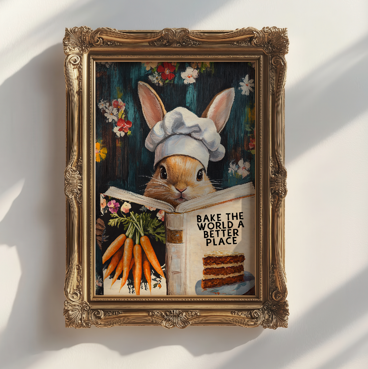 Whimsical Rabbit Reading “Bake the World a Better Place” – Funny Kitchen Wall Art Print - Image 4 by RebelMod