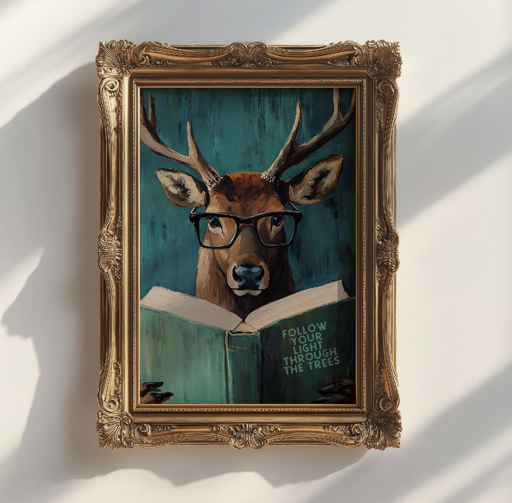 Whimsical Deer Reading Motivational Book – Funny Forest Wall Art Print - Image 4 by RebelMod