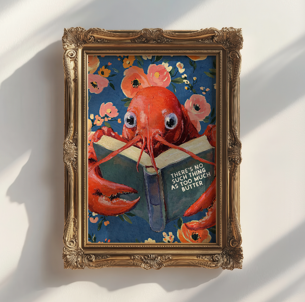 Whimsical Lobster Reading Recipe Book – Funny Kitchen Wall Art Print - Image 3 by RebelMod