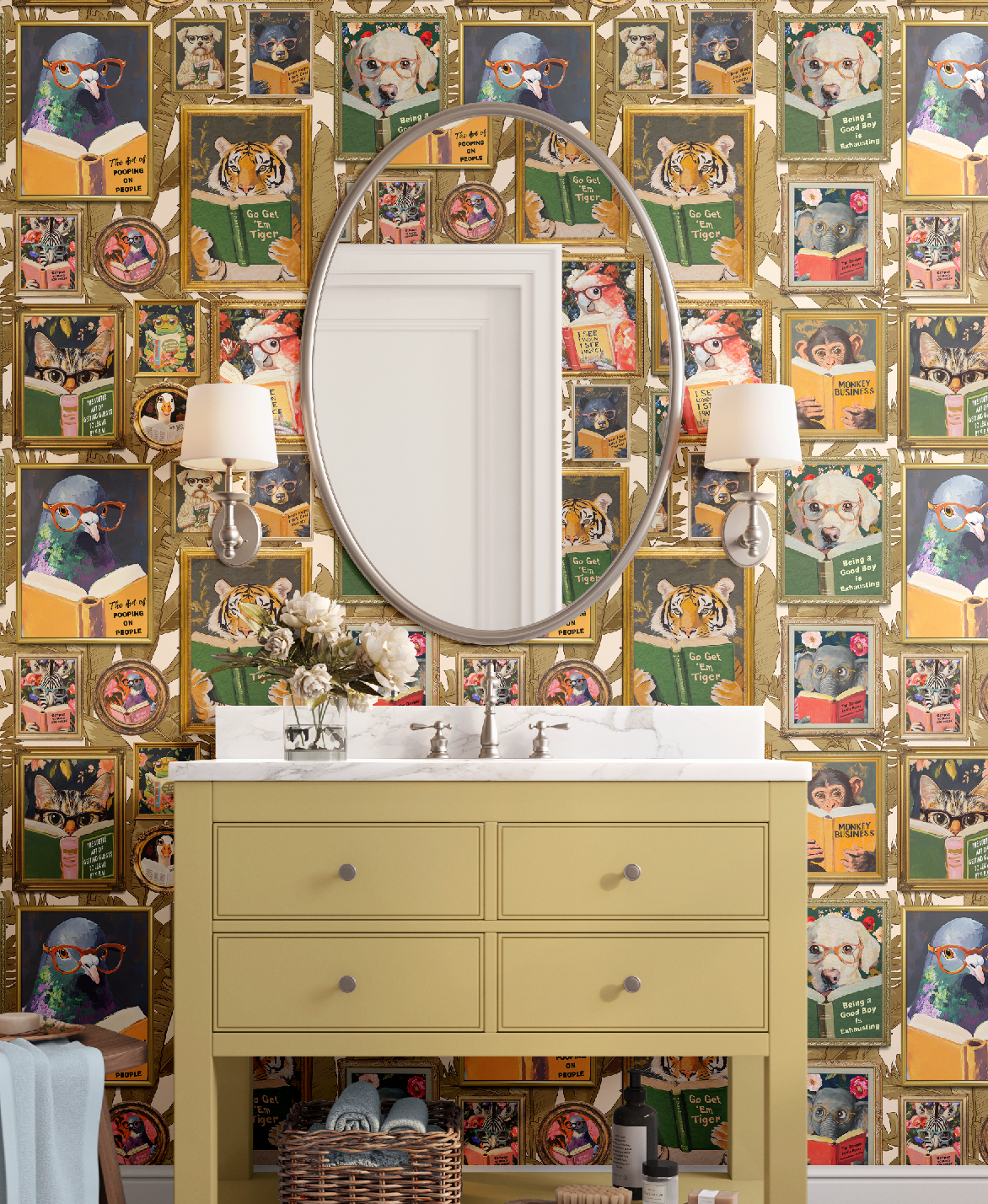 Whimsical Animals Reading Wallpaper - Version 2 - Ivory - Image 2 by RebelMod