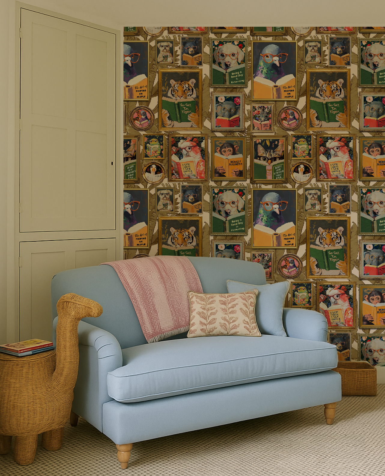 Whimsical Animals Reading Wallpaper - Version 2 - Ivory - Image 7 by RebelMod
