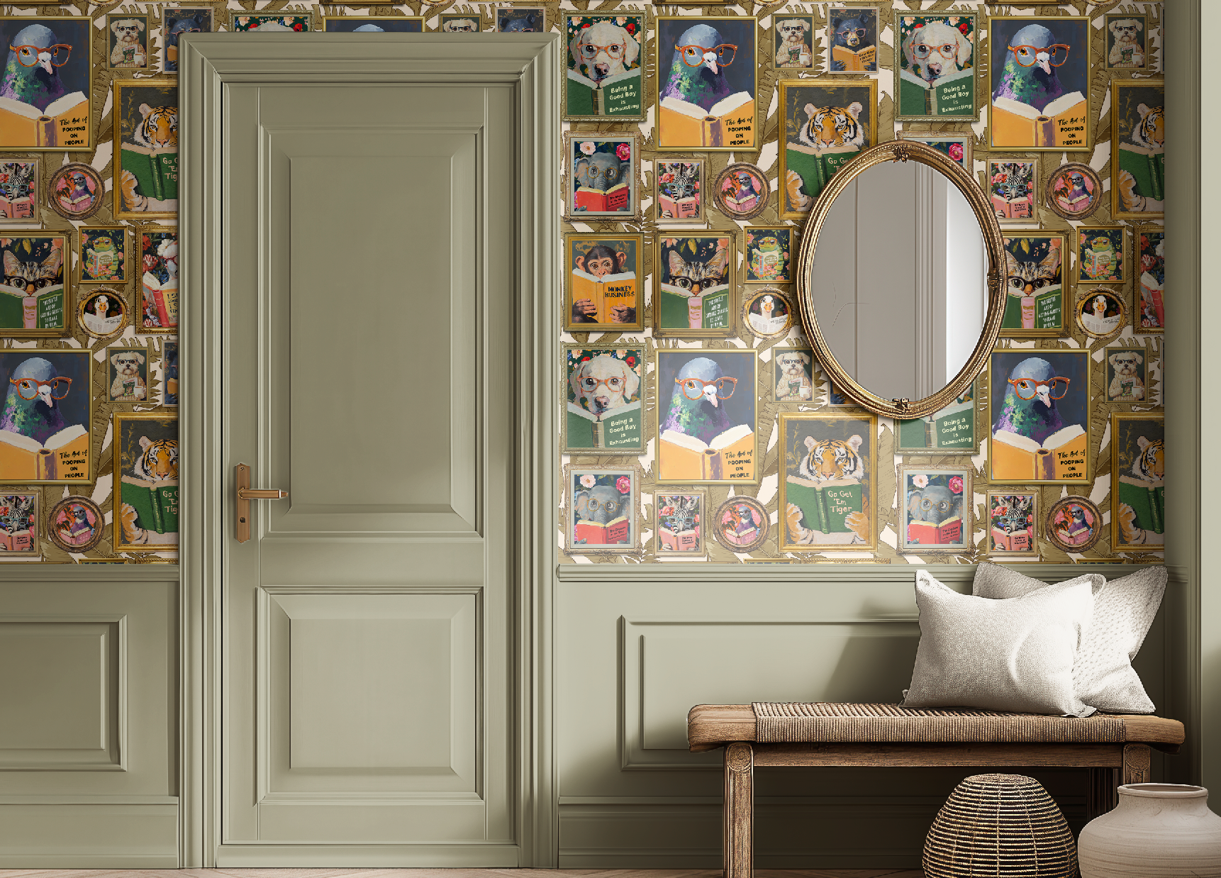 Whimsical Animals Reading Wallpaper - Version 2 - Ivory - Image 6 by RebelMod