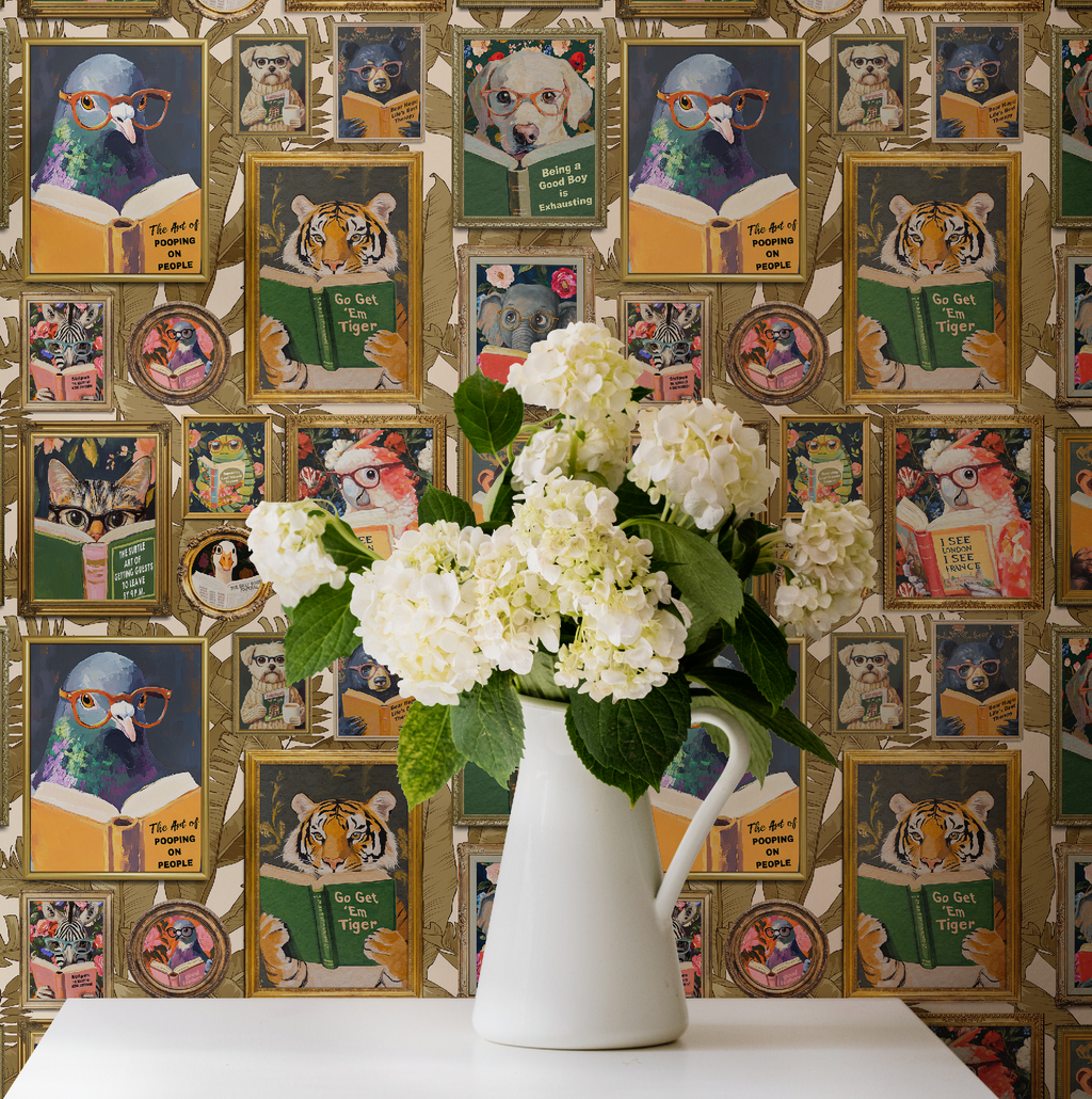 Whimsical Animals Reading Wallpaper - Version 2 - Ivory - Image 3 by RebelMod