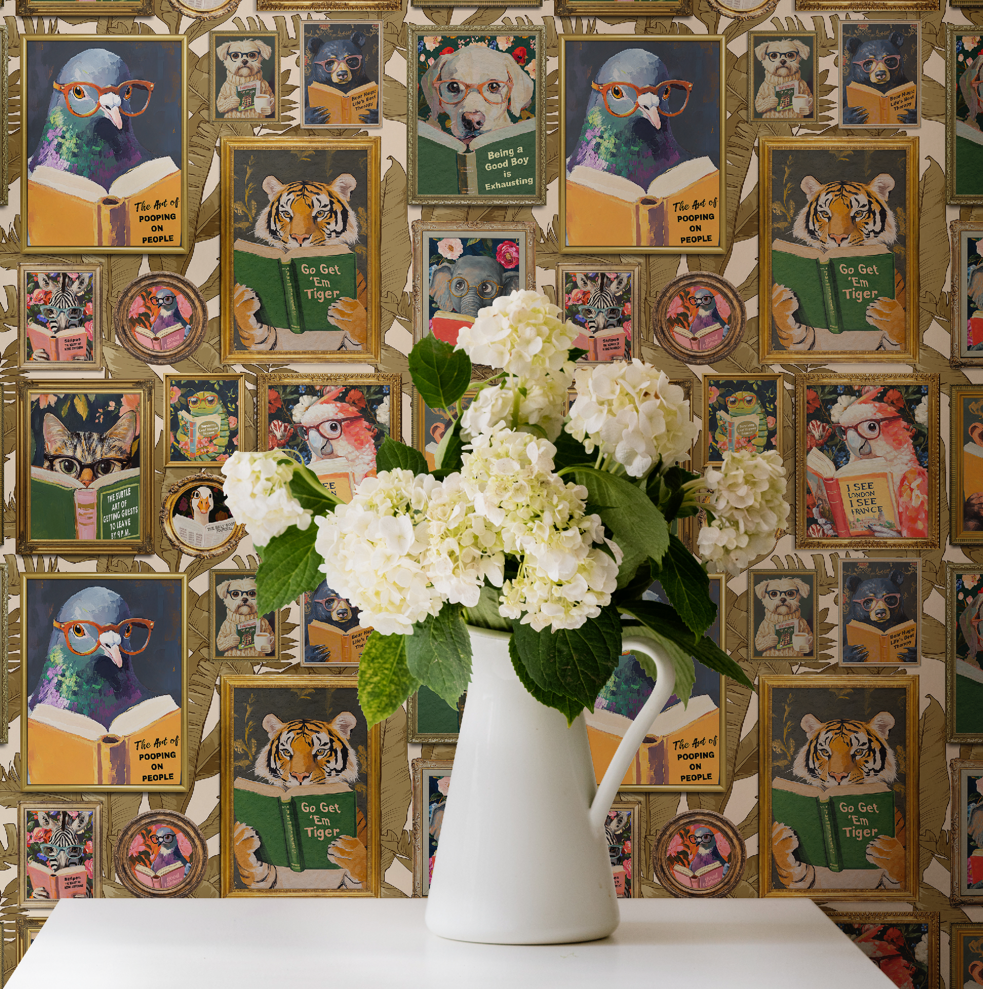 Whimsical Animals Reading Wallpaper - Version 2 - Ivory - Image 3 by RebelMod