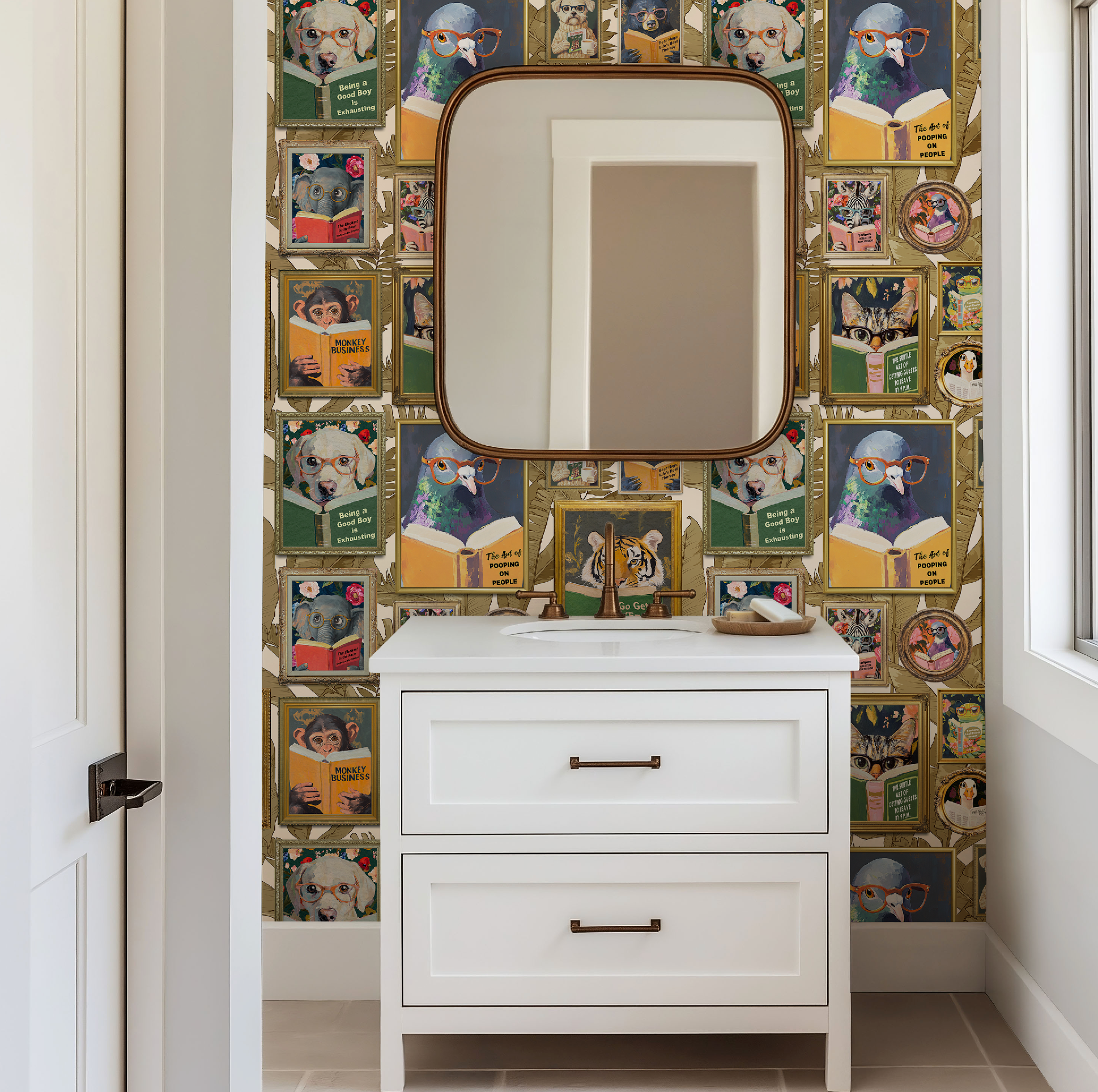 Whimsical Animals Reading Wallpaper - Version 2 - Ivory - Image 5 by RebelMod