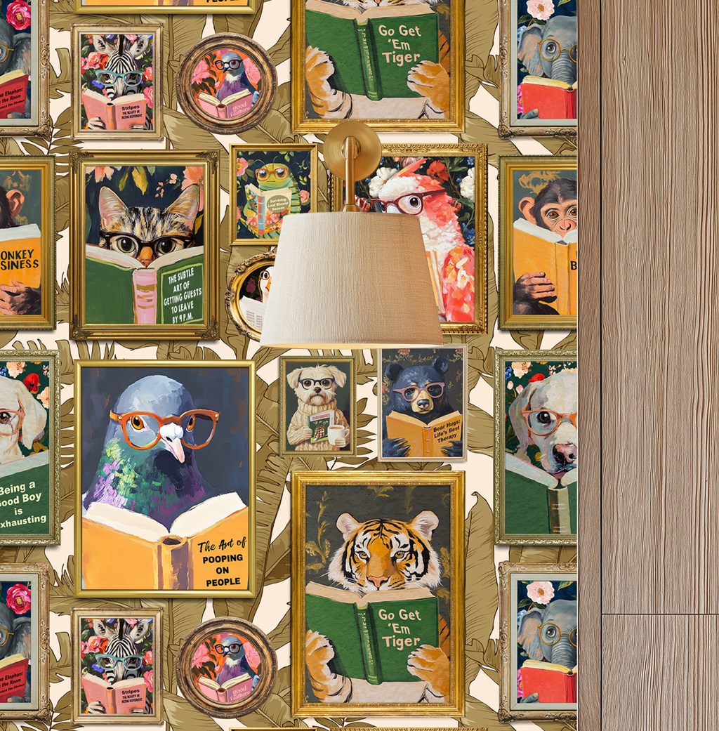 Whimsical Animals Reading Wallpaper - Version 2 - Ivory - Image 9 by RebelMod