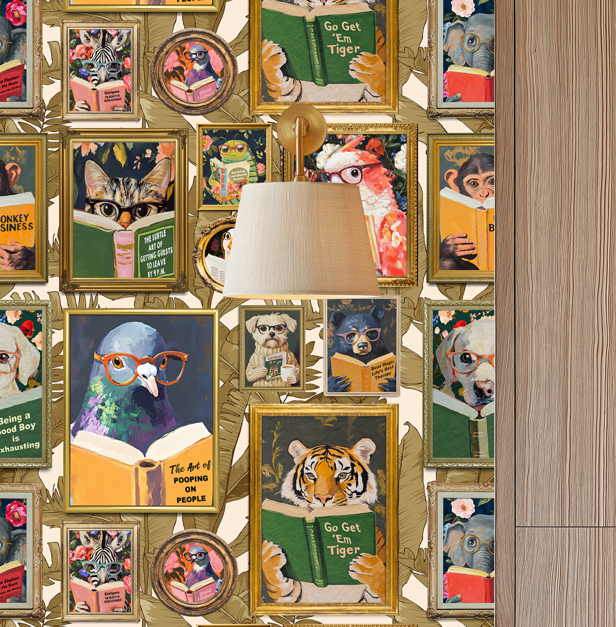 Whimsical Animals Reading Wallpaper - Version 2 - Ivory - Image 9 by RebelMod