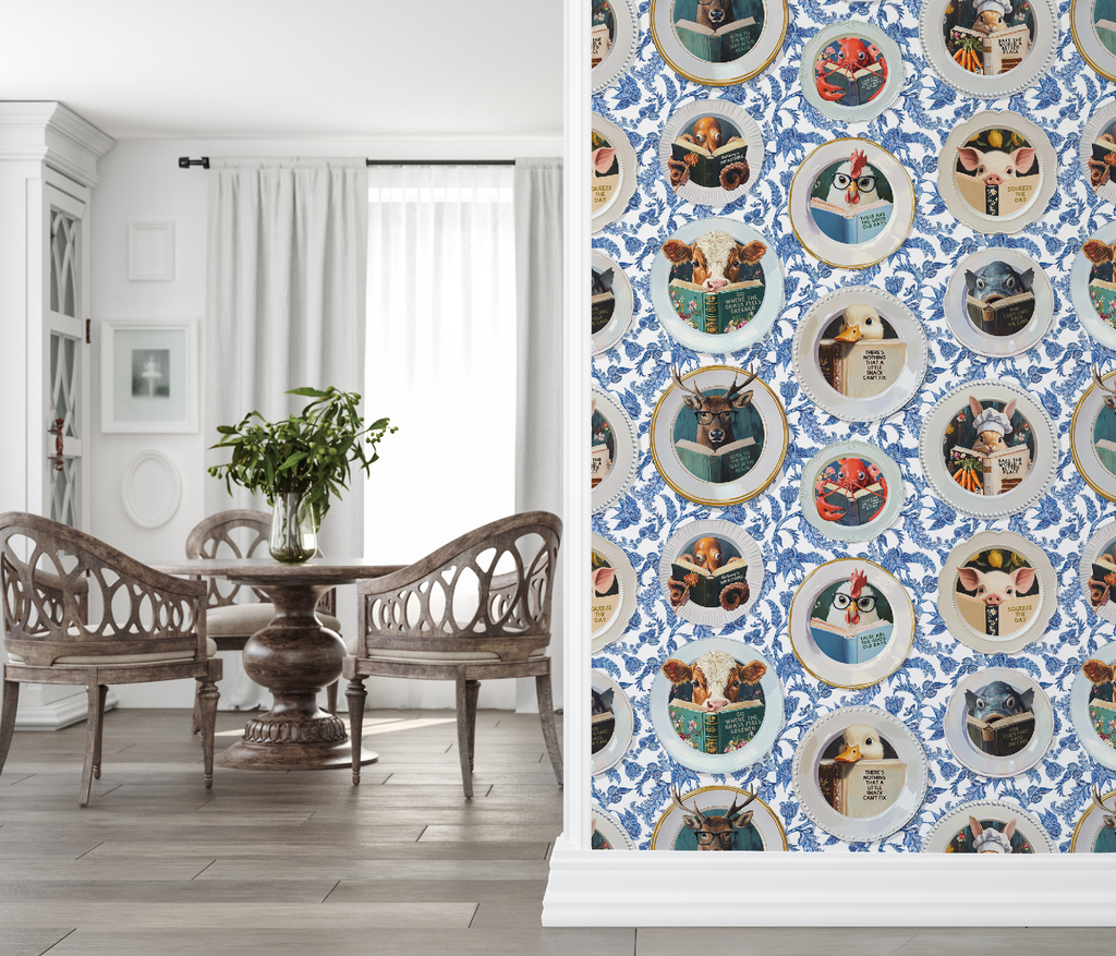 Animals Reading Kitchen Wallpaper - Blue Chintz - Image 6 by RebelMod
