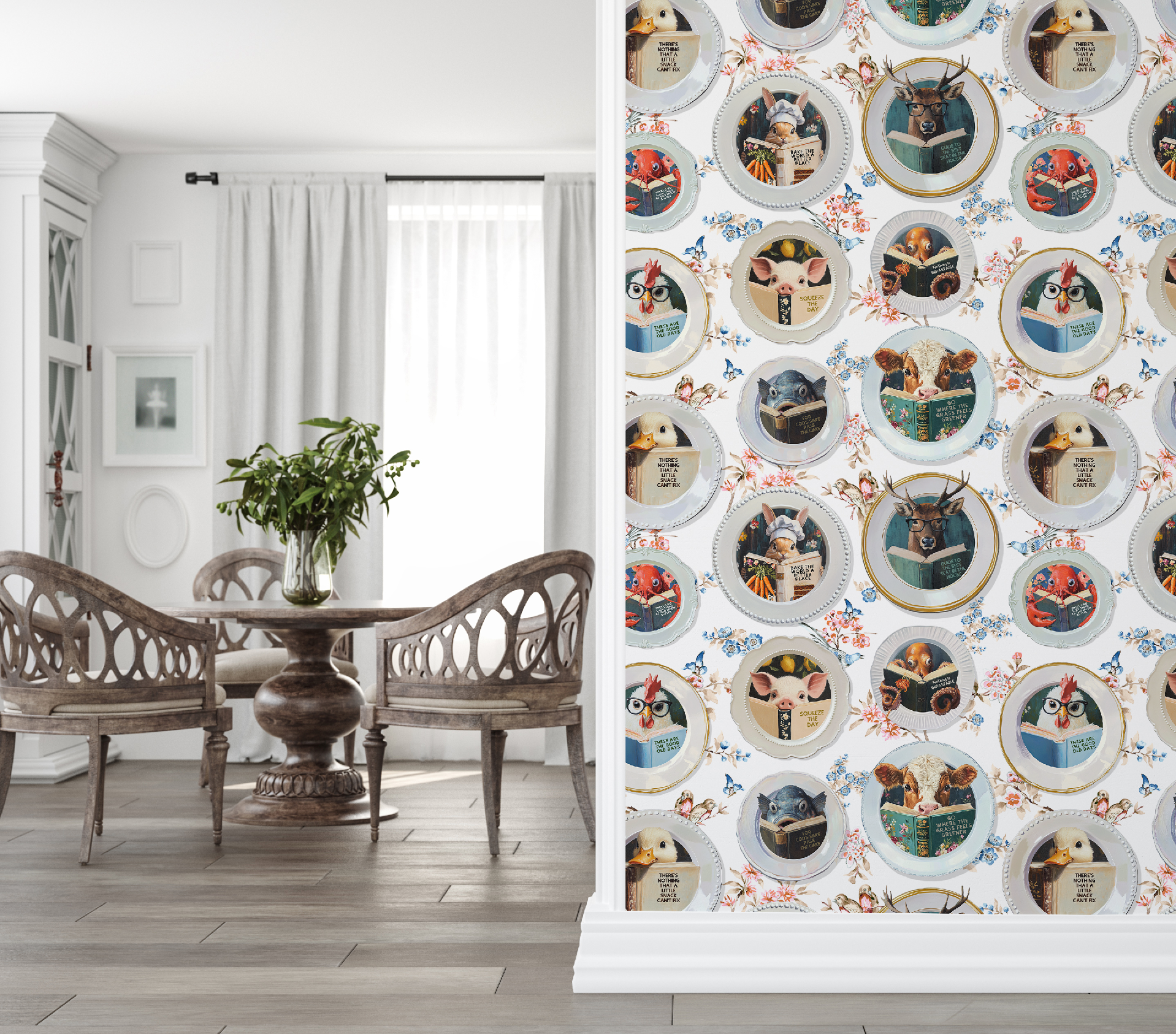 Animals Reading Kitchen Wallpaper - Floral