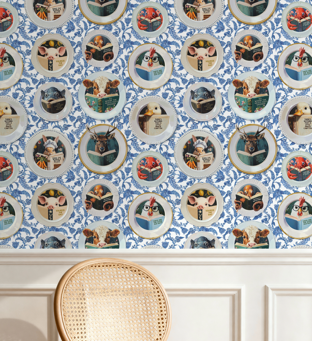 Animals Reading Kitchen Wallpaper - Blue Chintz - Image 7 by RebelMod