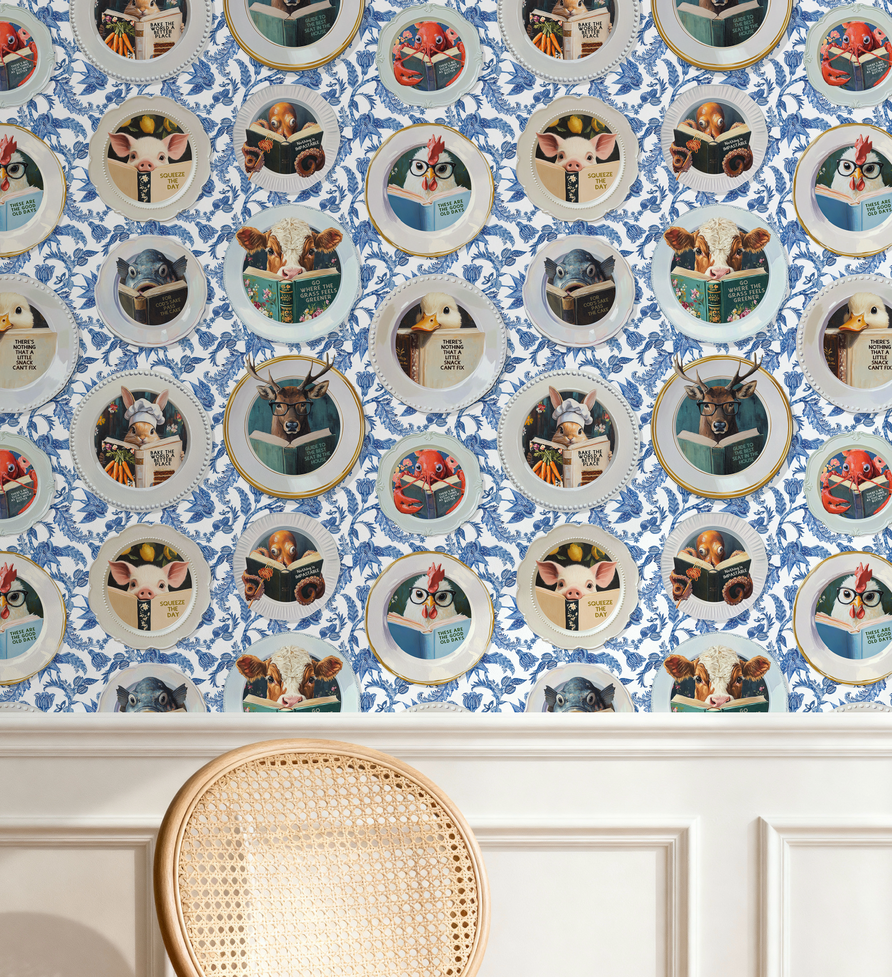 Animals Reading Kitchen Wallpaper - Blue Chintz - Image 7 by RebelMod