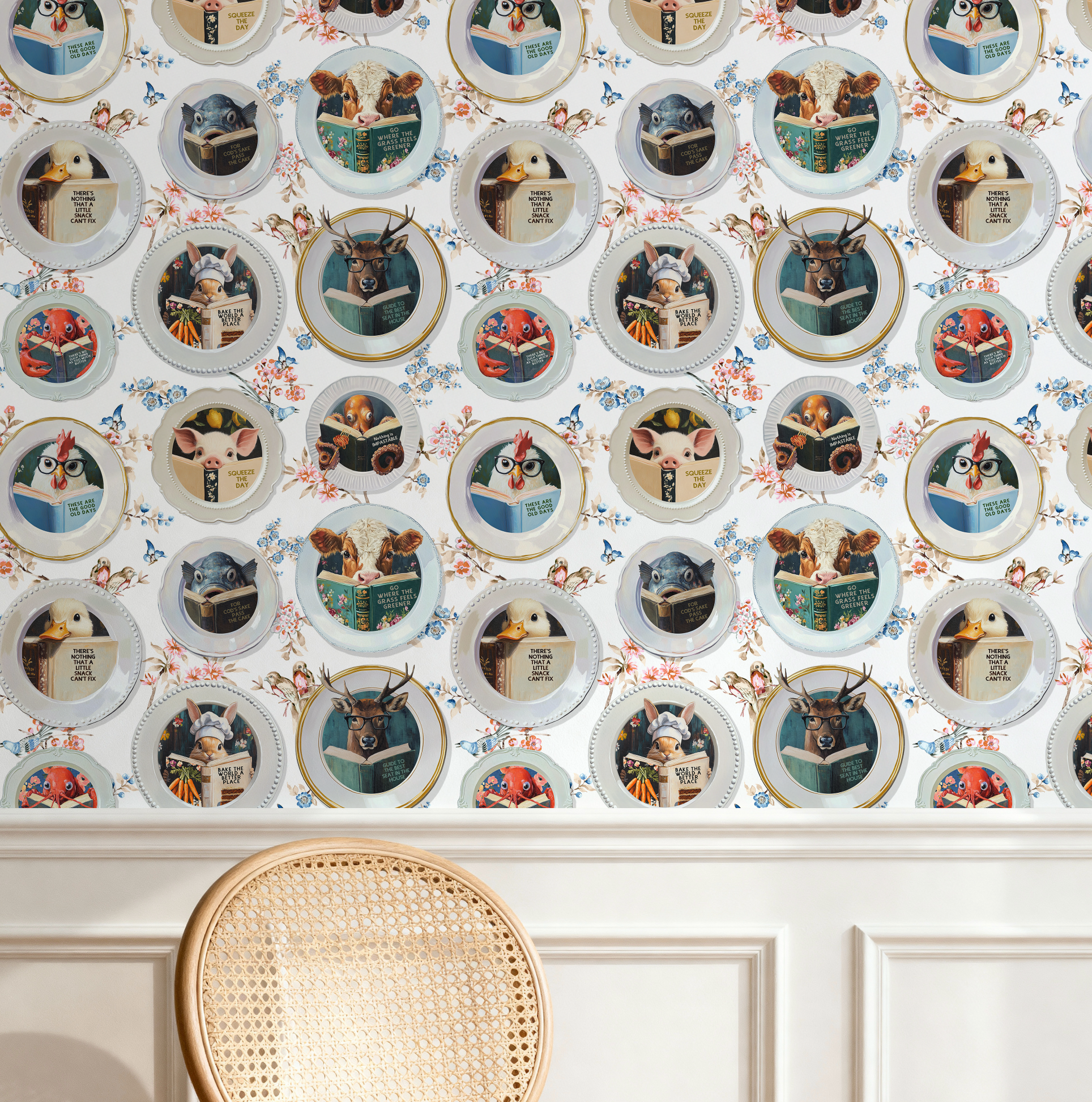 Animals Reading Kitchen Wallpaper - Floral