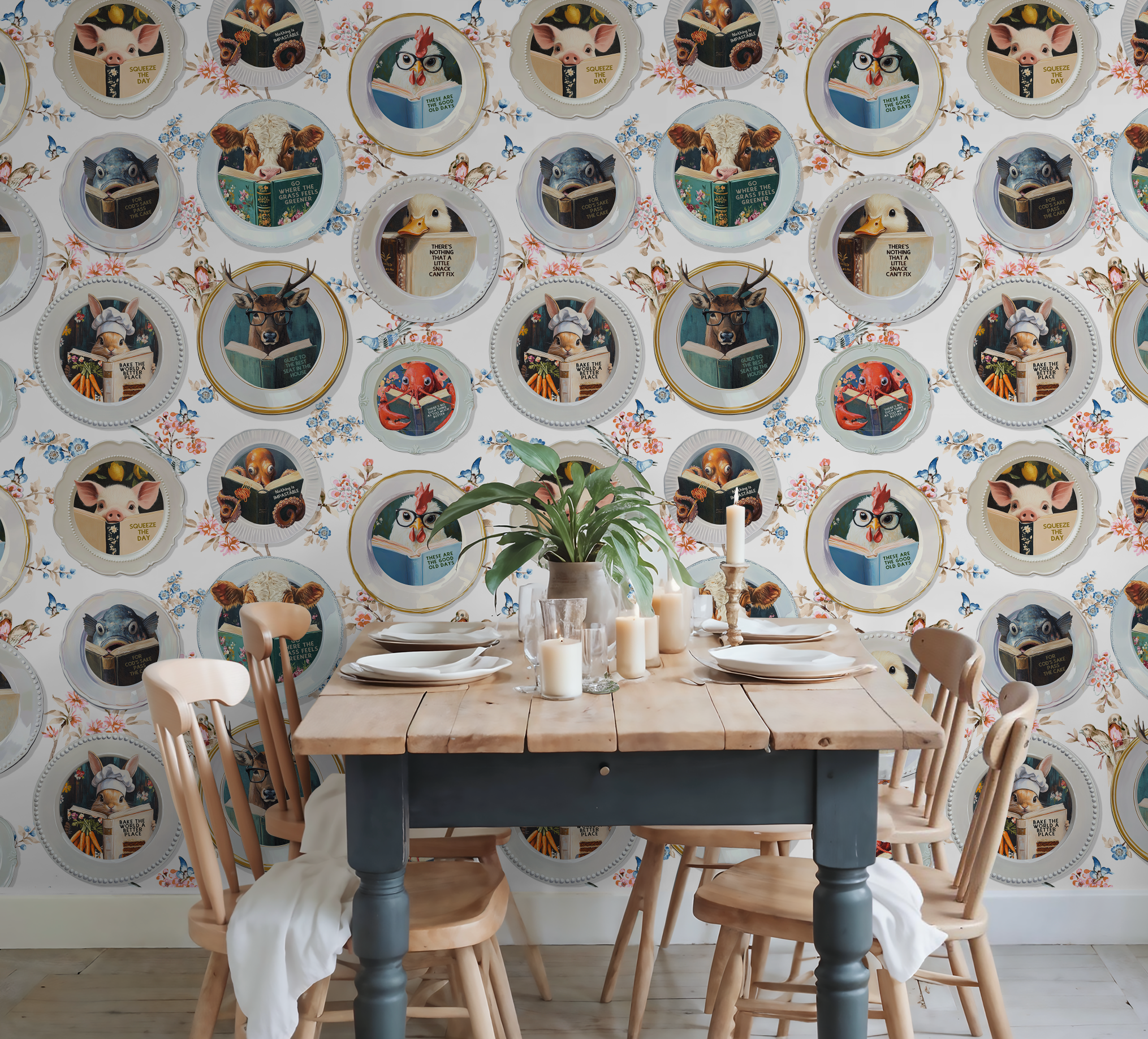 Animals Reading Kitchen Wallpaper - Floral - Image 6 by RebelMod