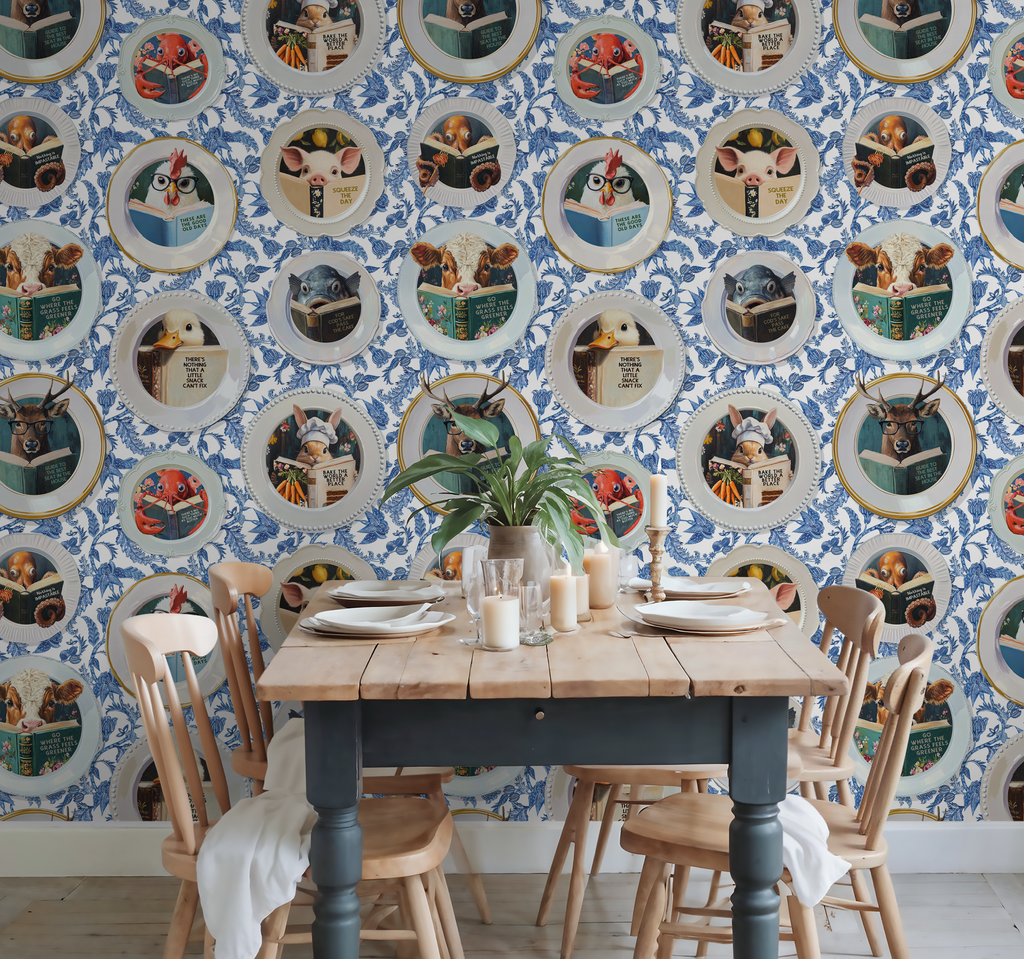 Animals Reading Kitchen Wallpaper - Blue Chintz - Image 8 by RebelMod