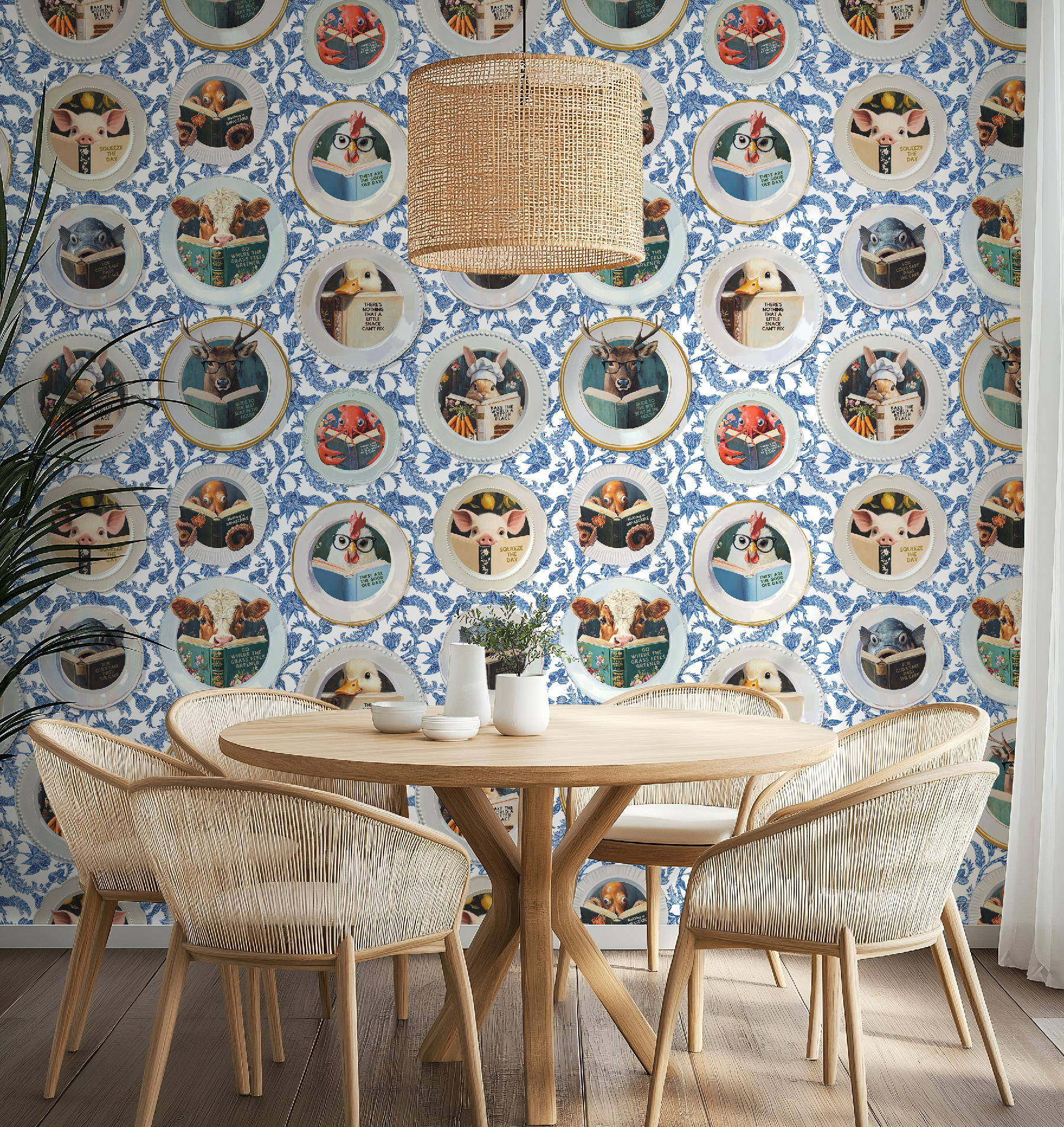 Animals Reading Kitchen Wallpaper - Blue Chintz - Image 9 by RebelMod