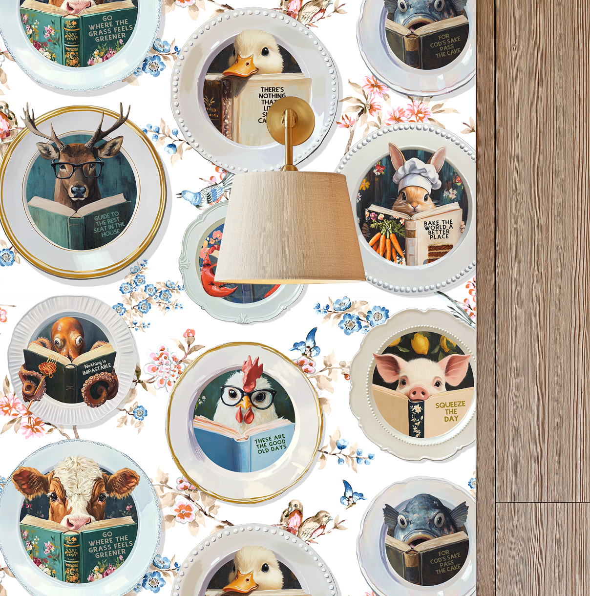 Animals Reading Kitchen Wallpaper - Floral