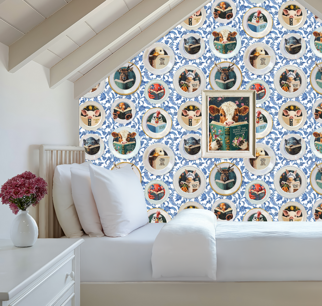 Animals Reading Kitchen Wallpaper - Blue Chintz - Image 10 by RebelMod