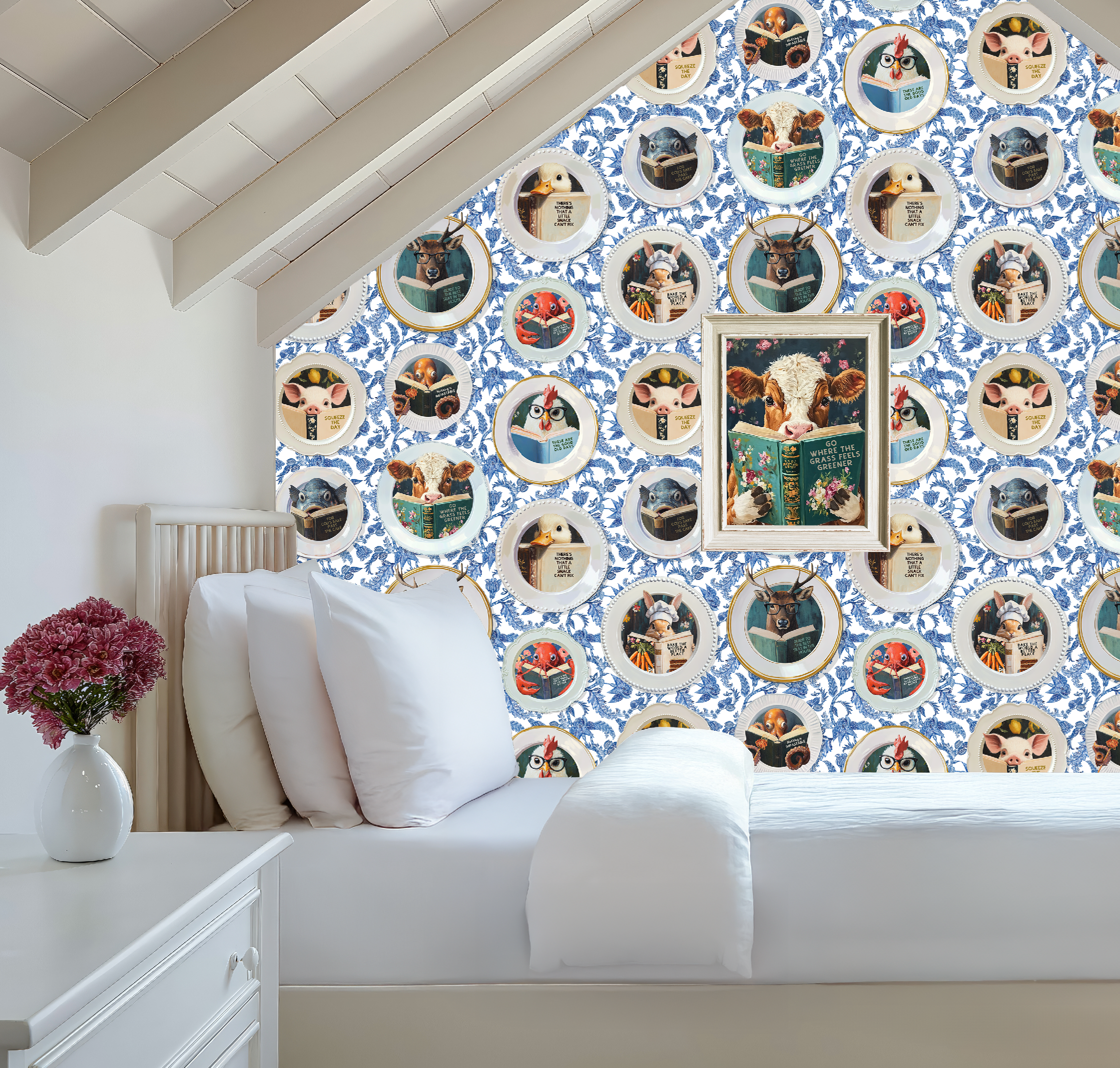 Animals Reading Kitchen Wallpaper - Blue Chintz - Image 10 by RebelMod