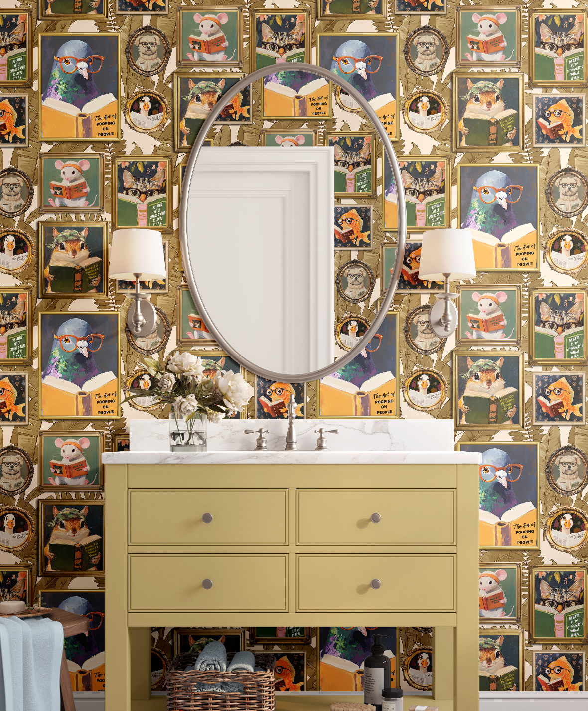 Whimsical Animals Reading Wallpaper - Ivory - Image 4 by RebelMod