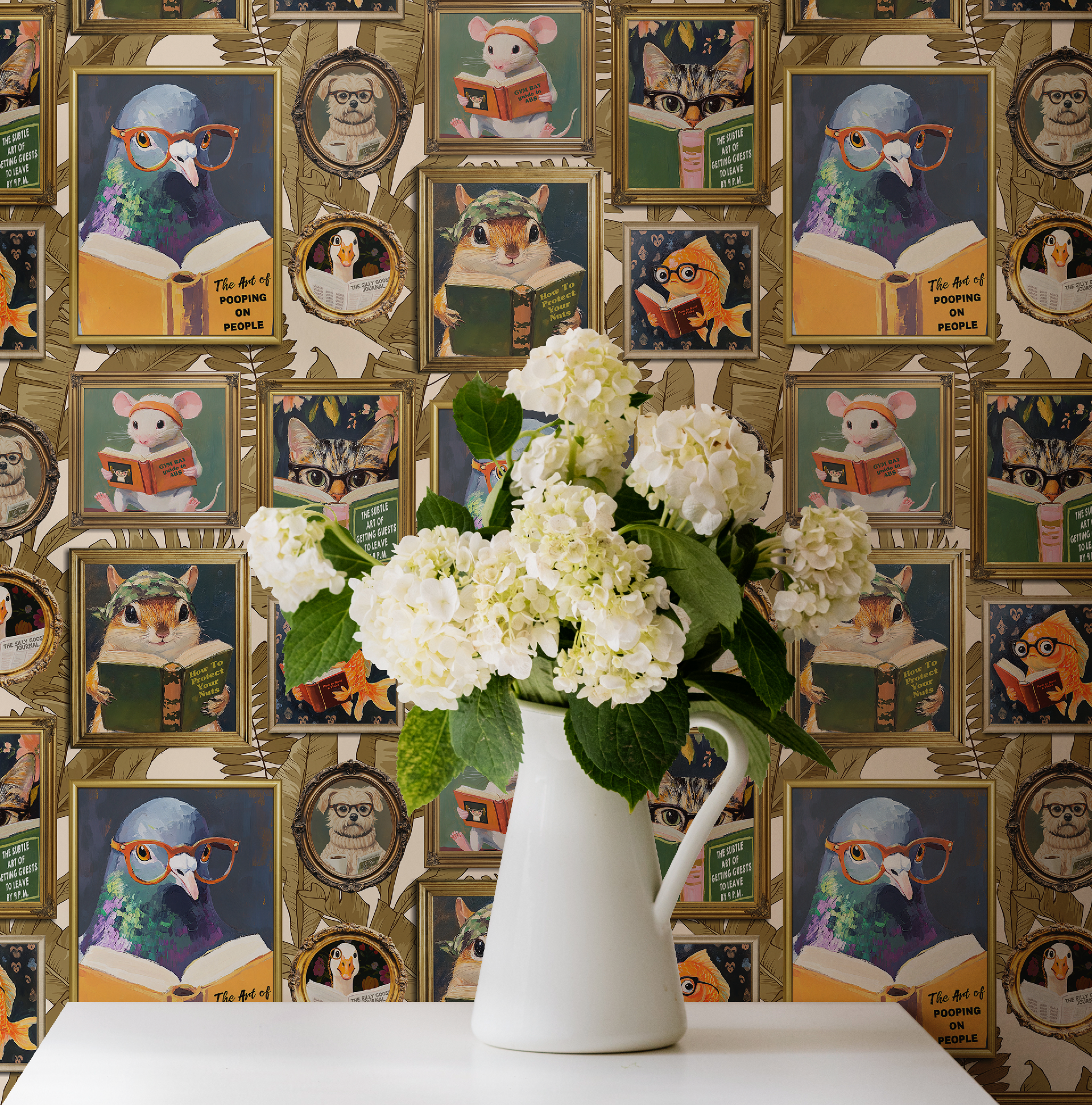 Whimsical Animals Reading Wallpaper - Ivory - Image 5 by RebelMod