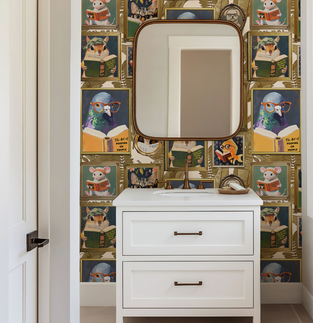 Whimsical Animals Reading Wallpaper - Ivory - Image 9 by RebelMod